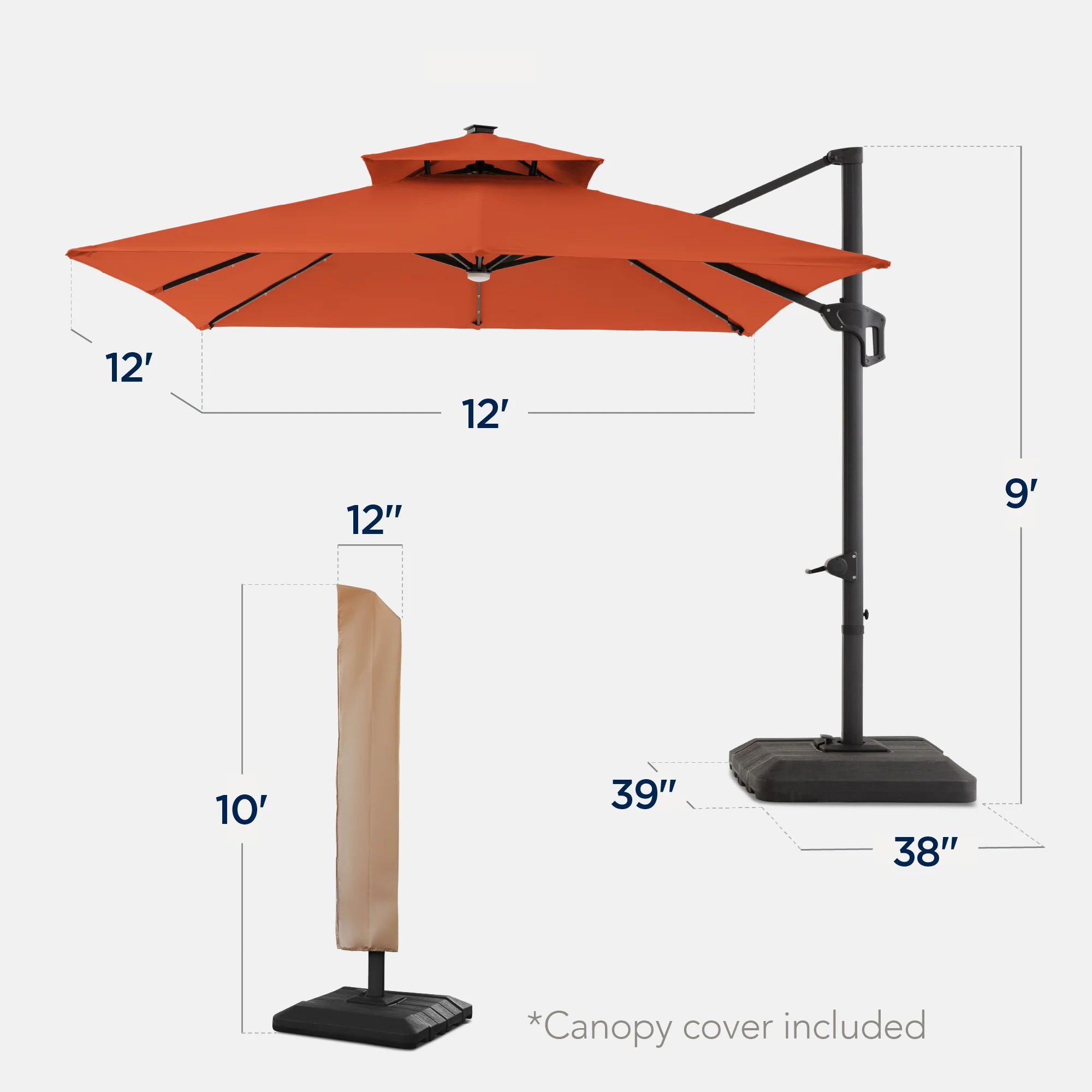 12x12ft 2-Tier Outdoor Solar LED Cantilever Patio Umbrella - Image 137