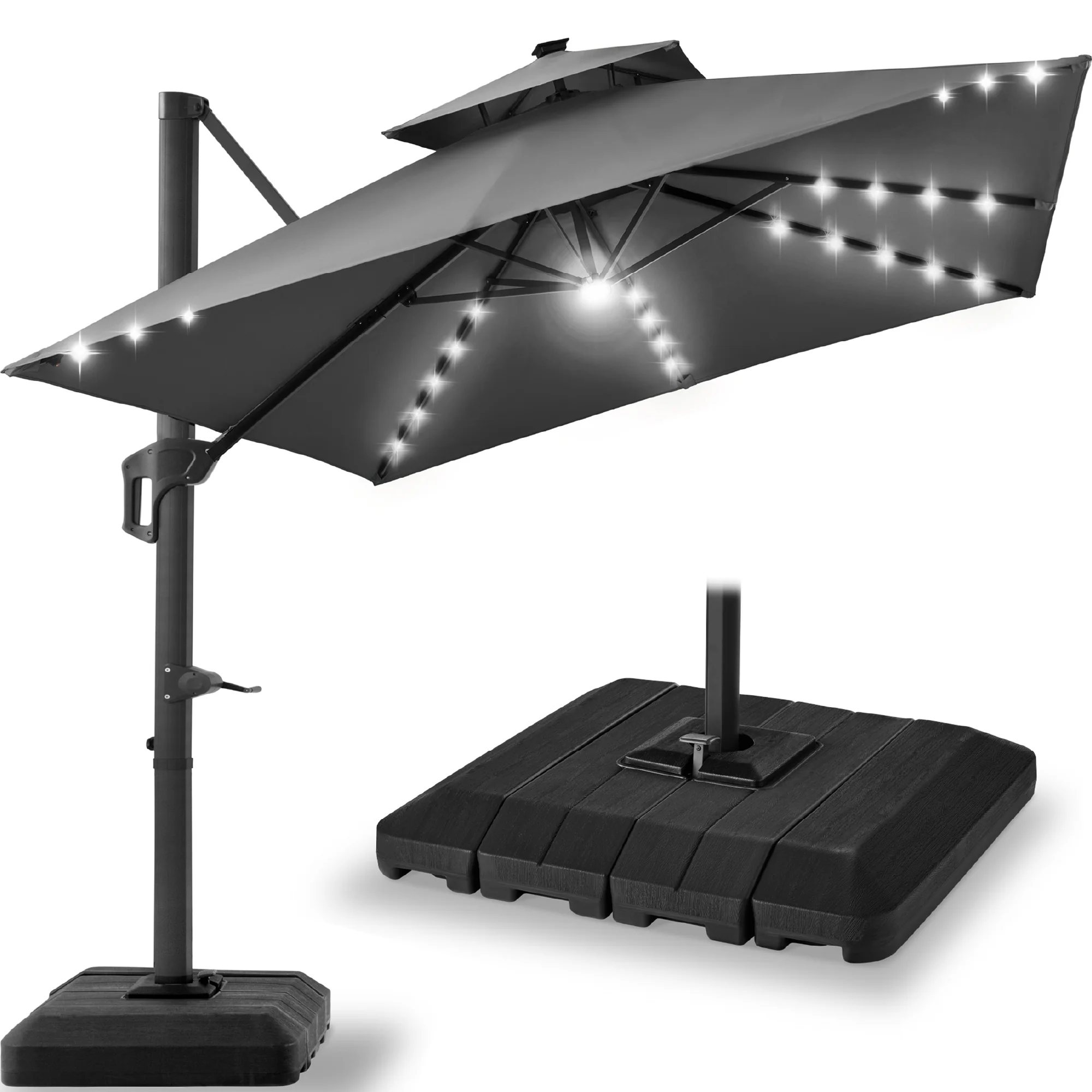 12x12ft 2-Tier Outdoor Solar LED Cantilever Patio Umbrella - Image 17