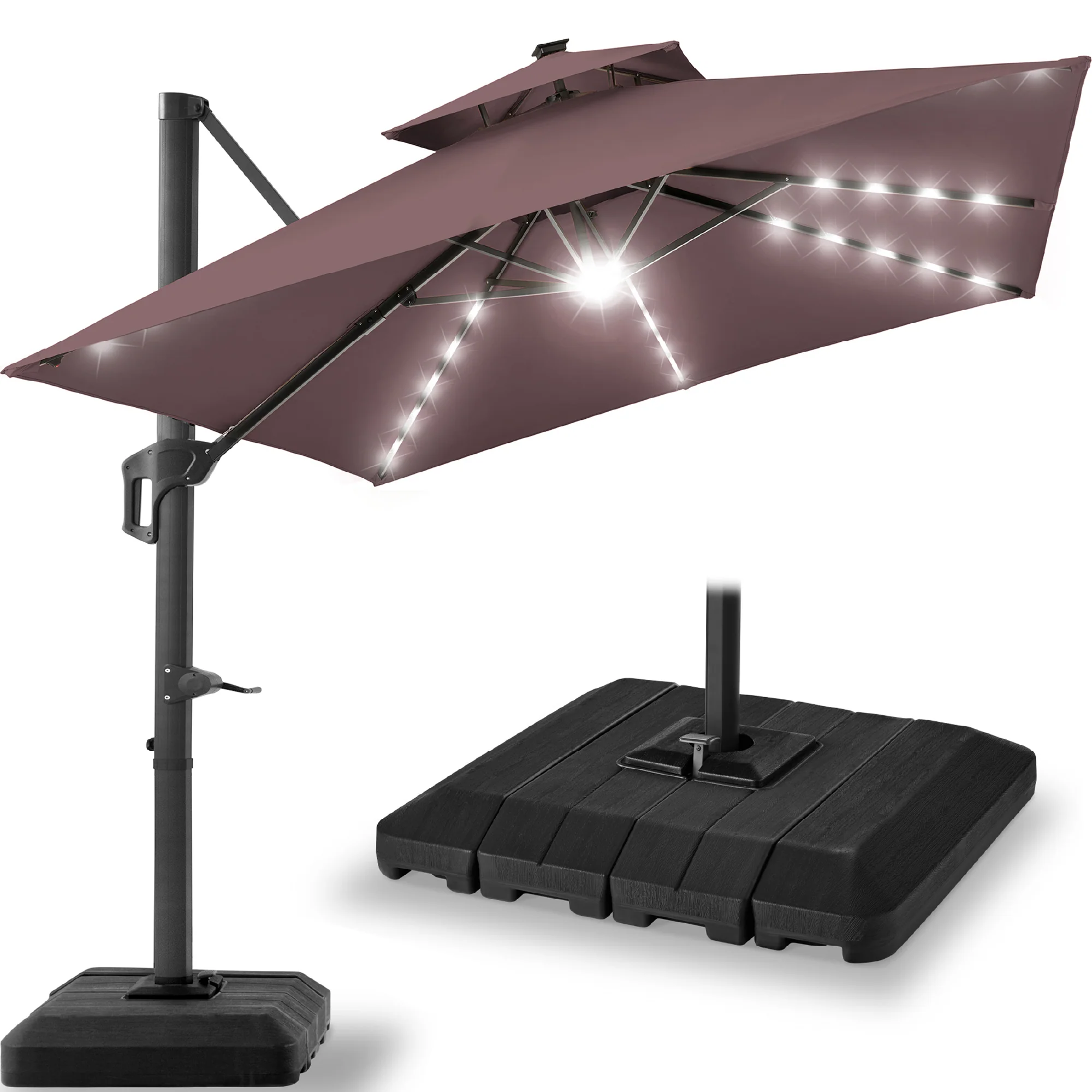 12x12ft 2-Tier Outdoor Solar LED Cantilever Patio Umbrella - Image 33
