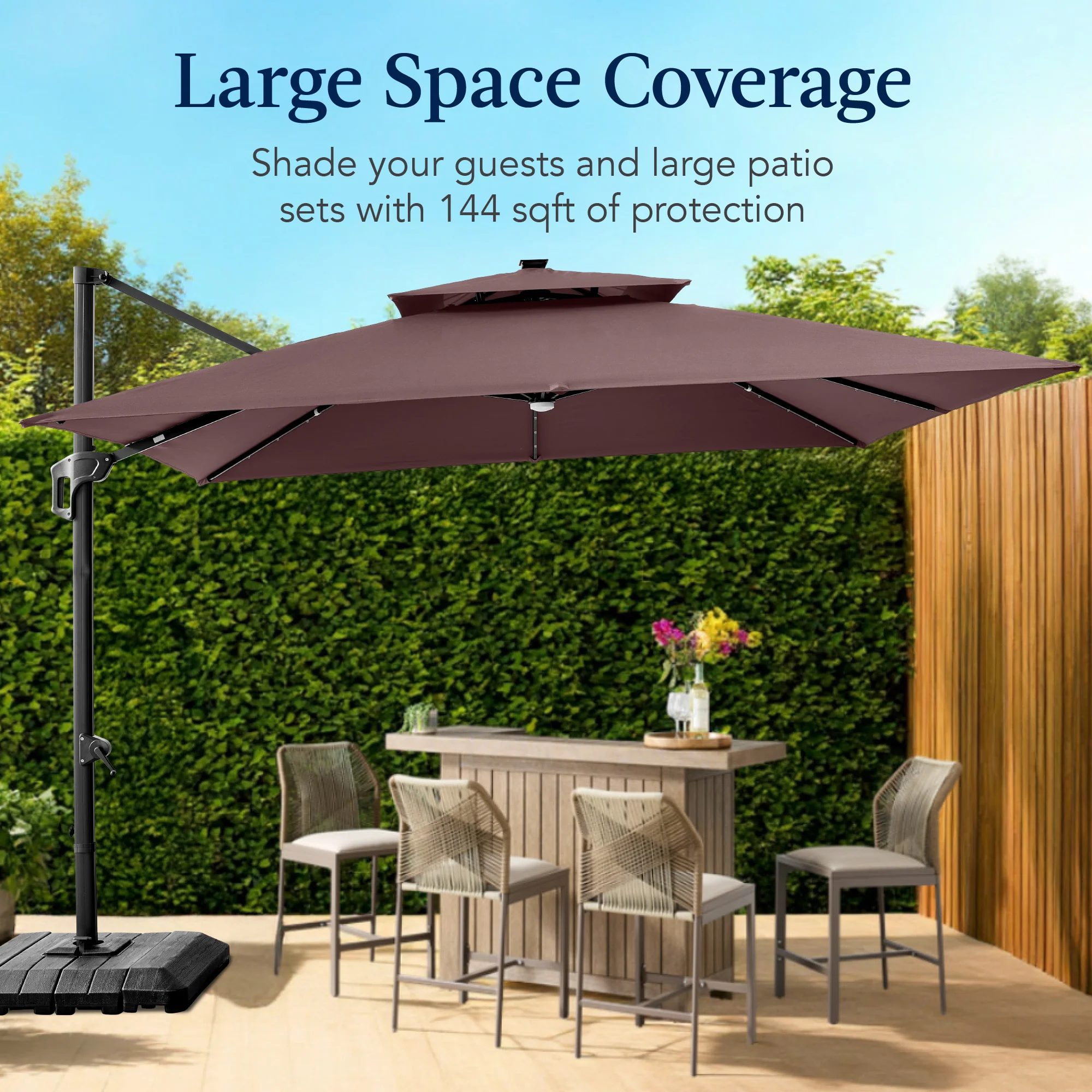 12x12ft 2-Tier Outdoor Solar LED Cantilever Patio Umbrella - Image 36