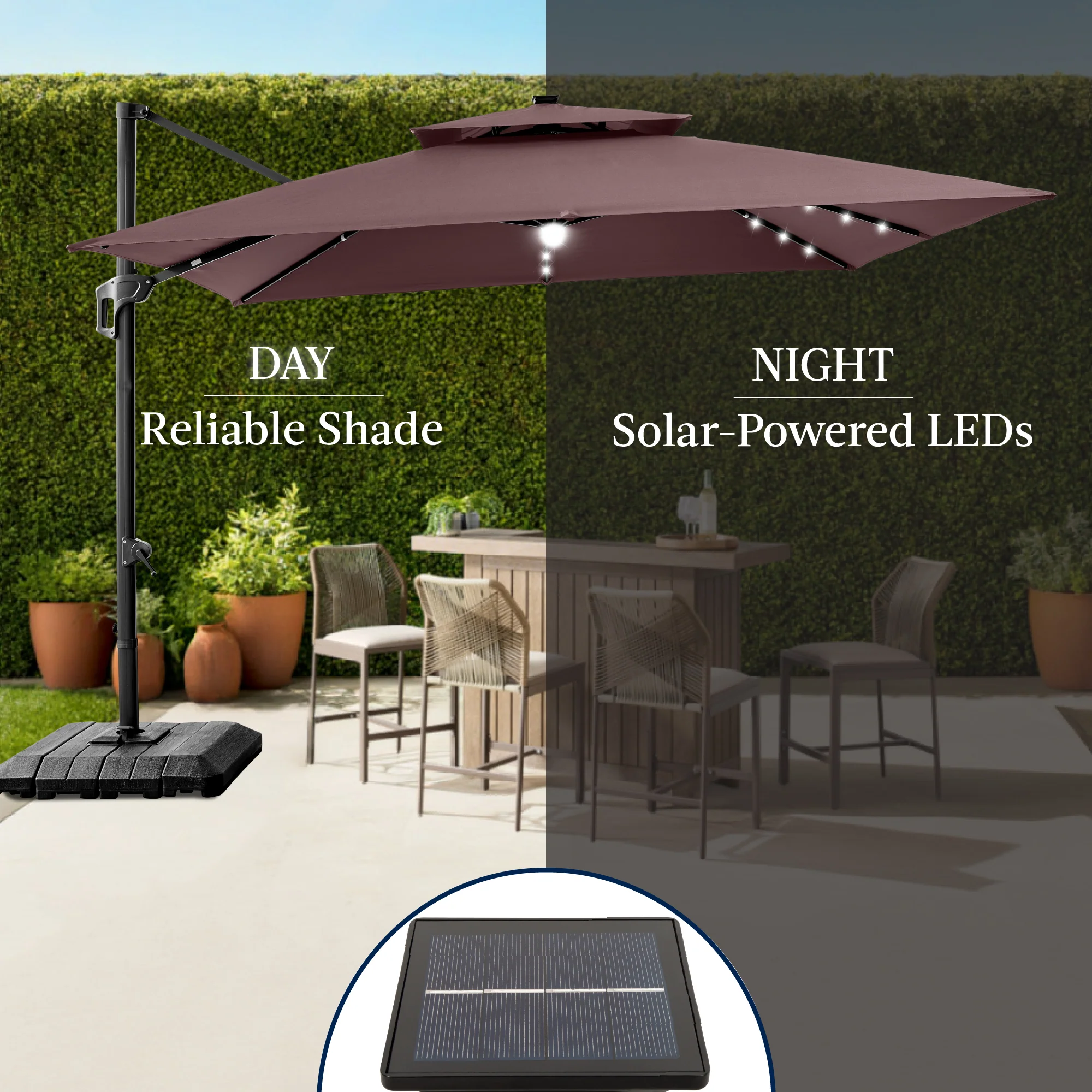 12x12ft 2-Tier Outdoor Solar LED Cantilever Patio Umbrella - Image 38