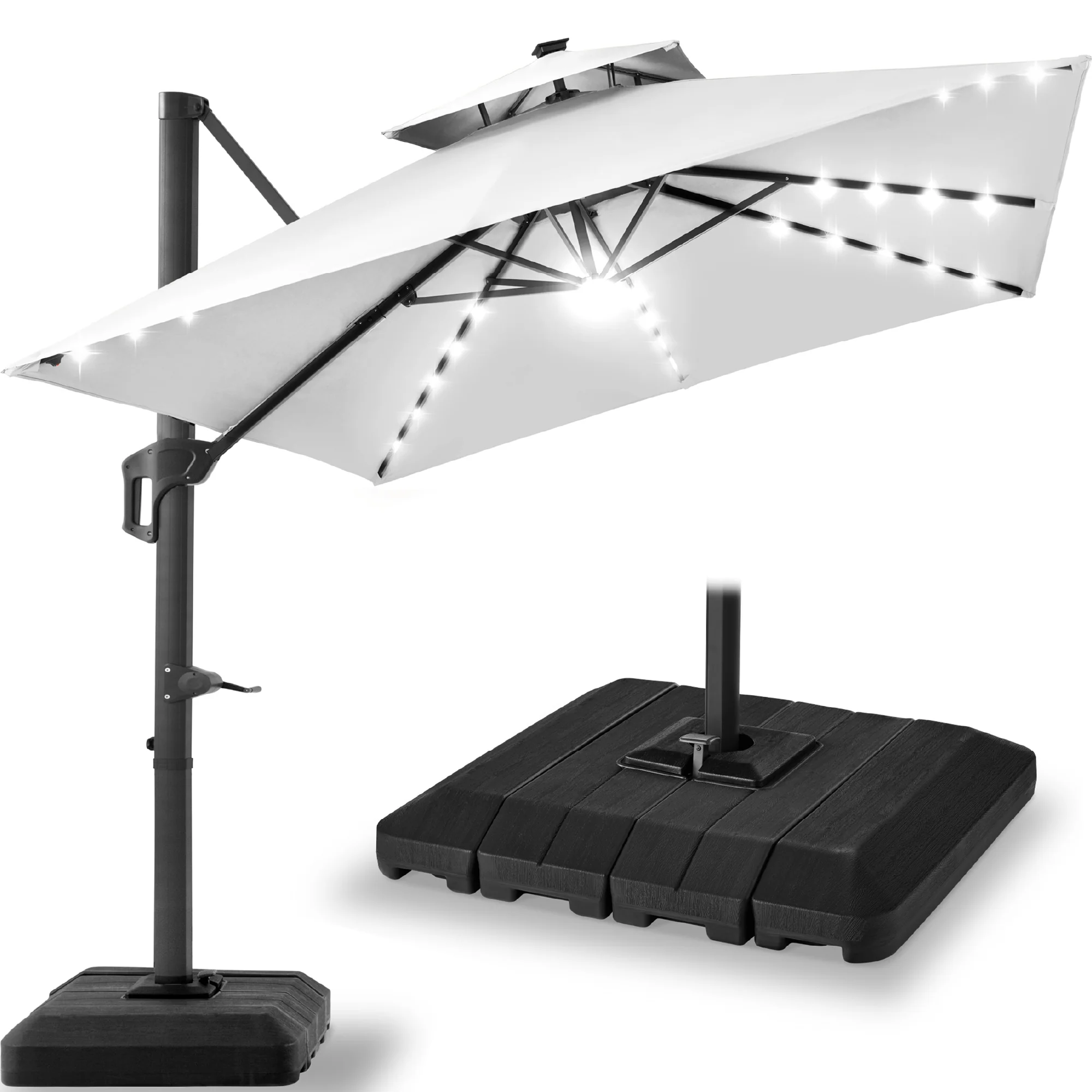 12x12ft 2-Tier Outdoor Solar LED Cantilever Patio Umbrella - Image 41