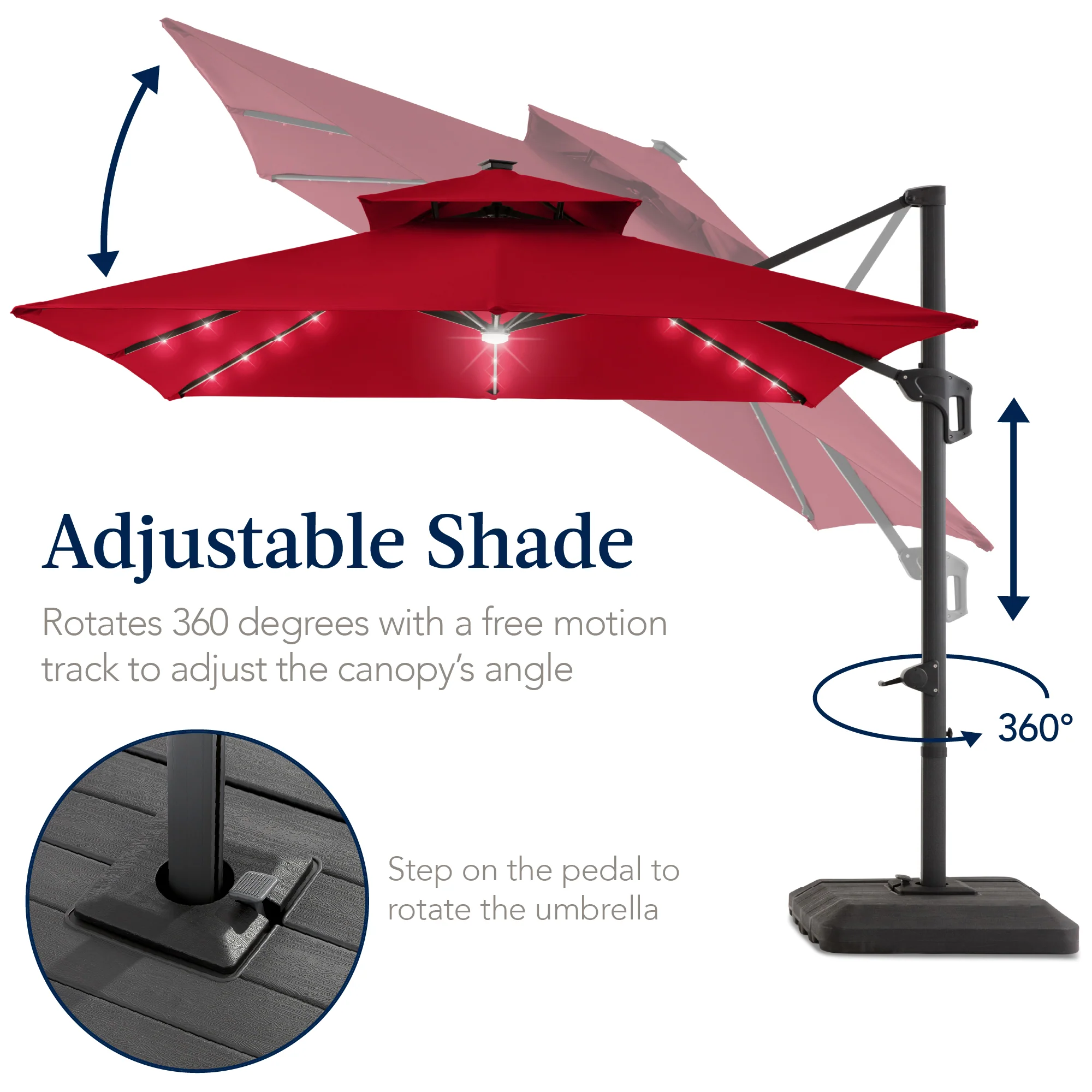 12x12ft 2-Tier Outdoor Solar LED Cantilever Patio Umbrella - Image 53