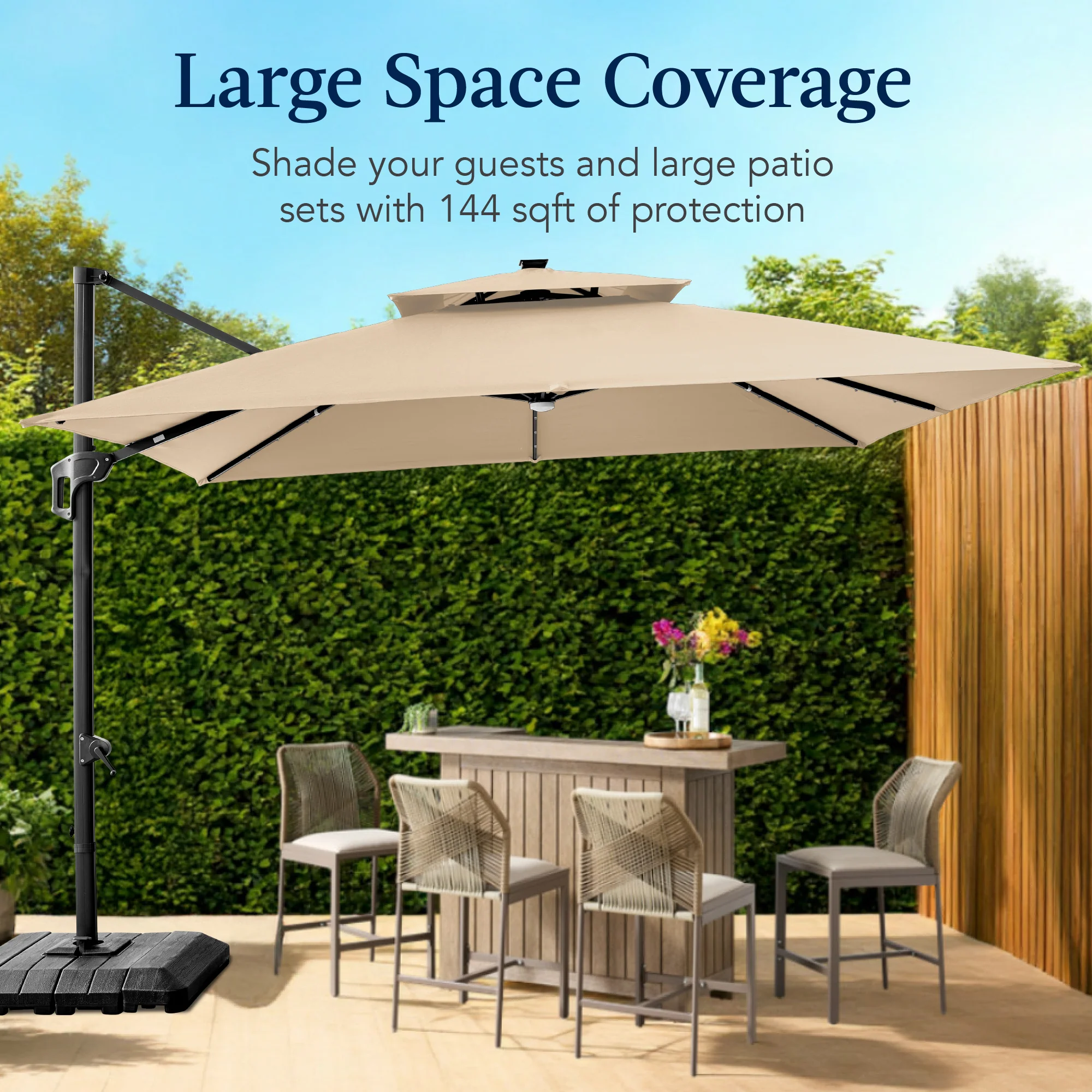 12x12ft 2-Tier Outdoor Solar LED Cantilever Patio Umbrella - Image 84
