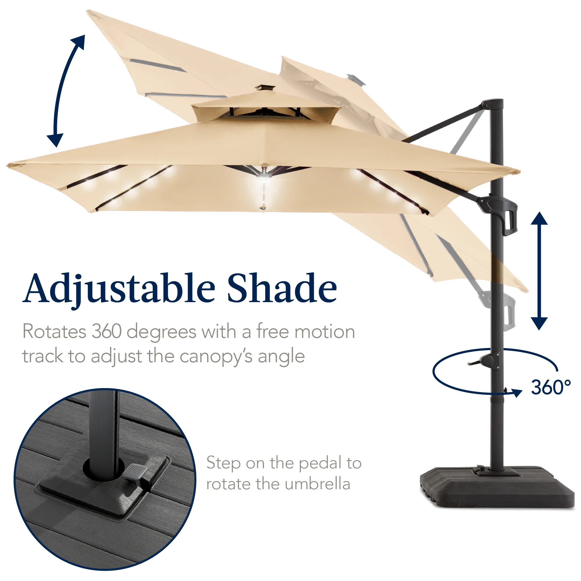 12x12ft 2-Tier Outdoor Solar LED Cantilever Patio Umbrella - Image 85