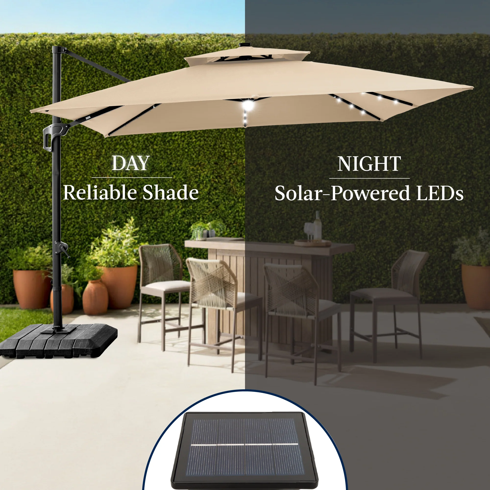 12x12ft 2-Tier Outdoor Solar LED Cantilever Patio Umbrella - Image 86