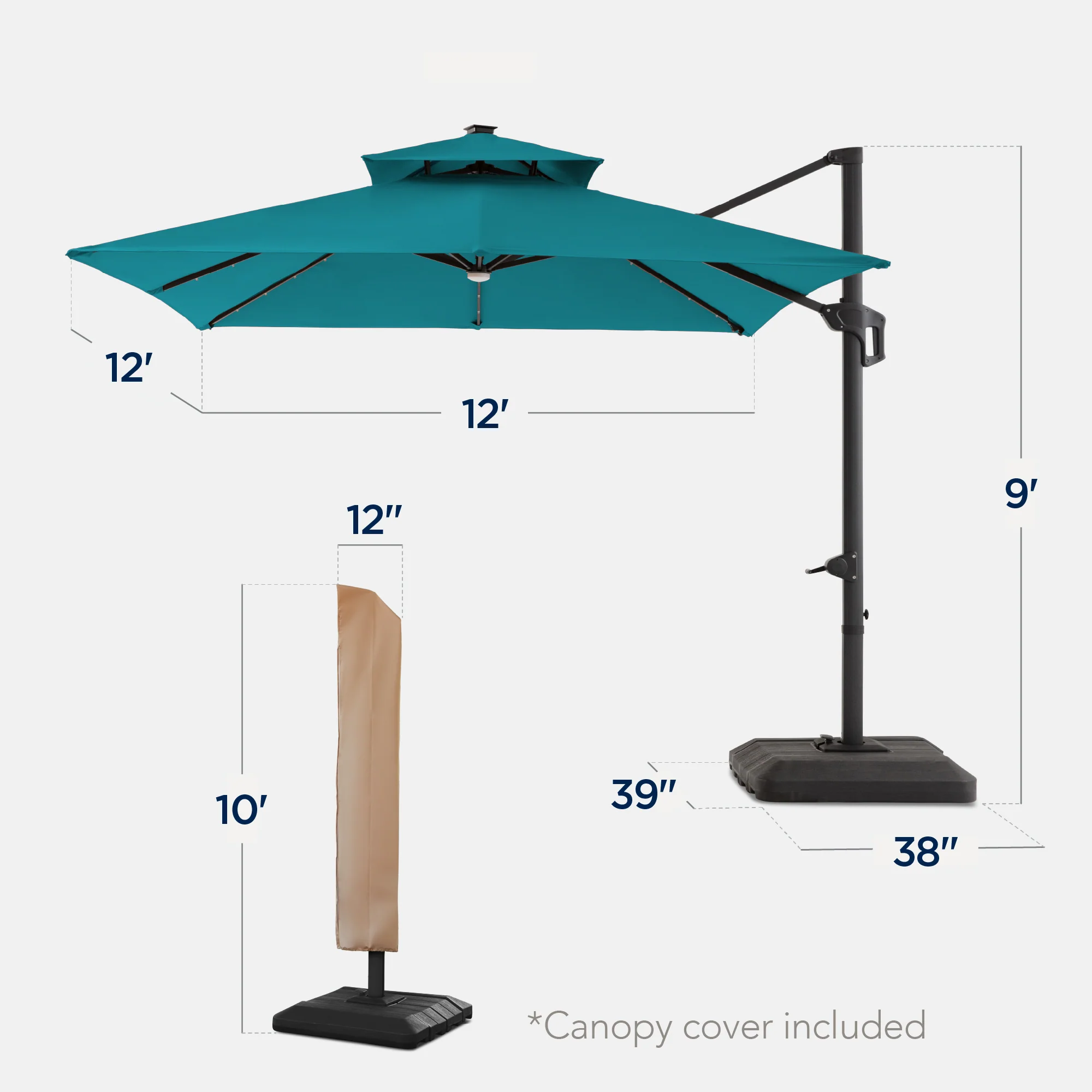 12x12ft 2-Tier Outdoor Solar LED Cantilever Patio Umbrella - Image 98
