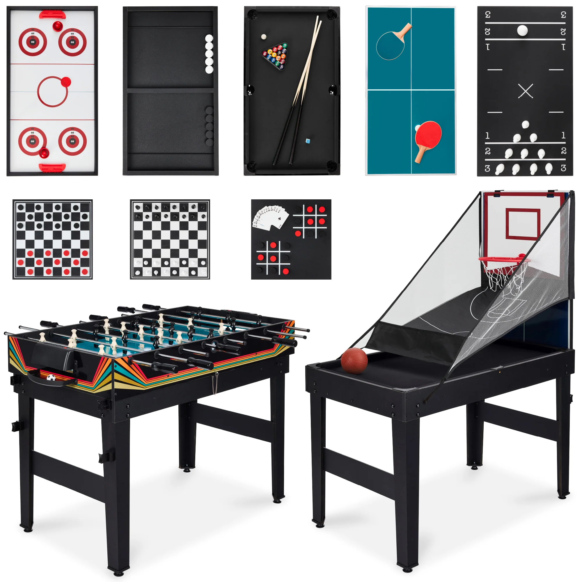 13-in-1 Combo Game Table Set w/ Ping Pong, Foosball, Basketball, Air Hockey - Image 10