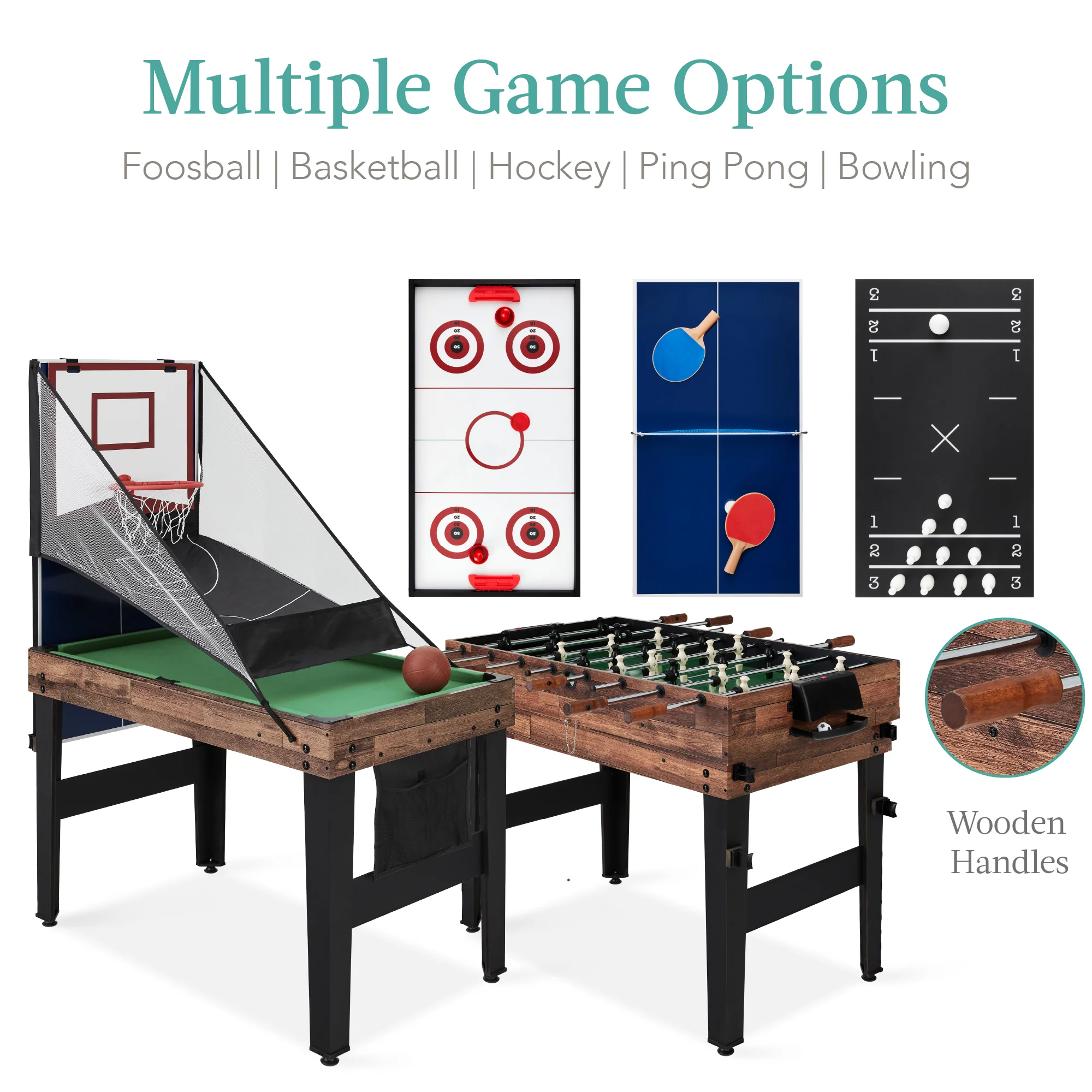 13-in-1 Combo Game Table Set w/ Ping Pong, Foosball, Basketball, Air Hockey - Image 4