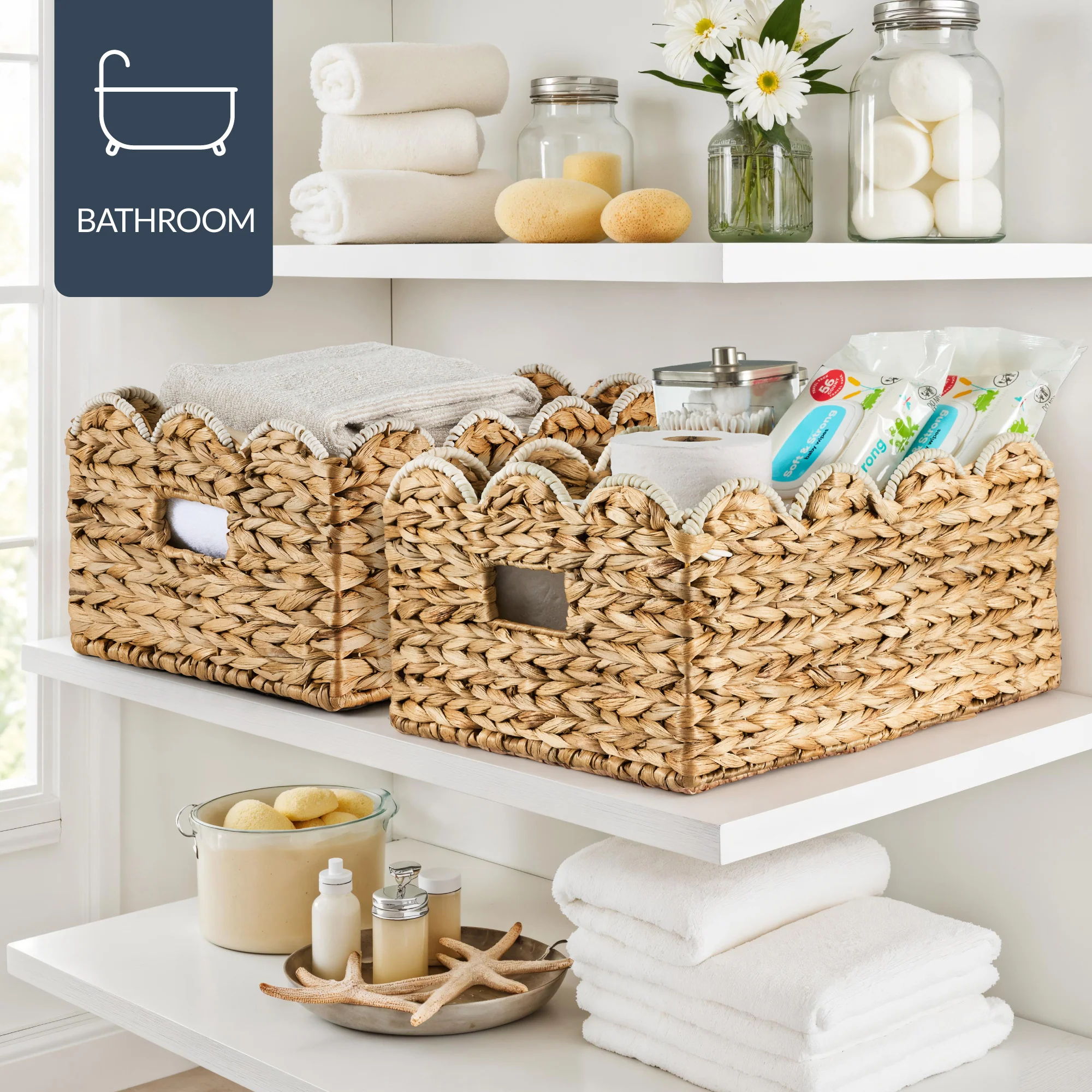 16x12 Scalloped Shelf Basket, Pantry Bins, 2 Pack - Image 5