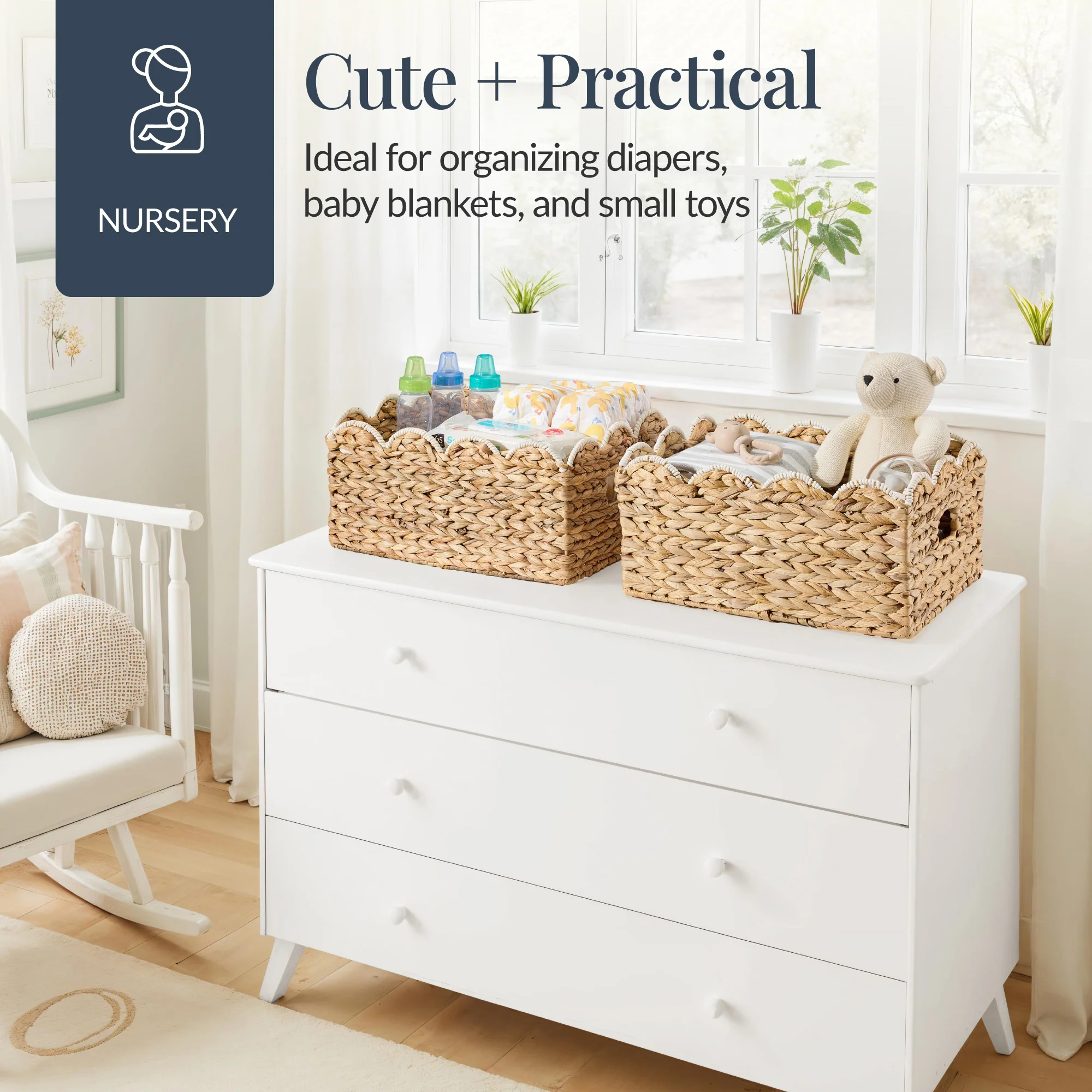 16x12 Scalloped Shelf Basket, Pantry Bins, 2 Pack - Image 6