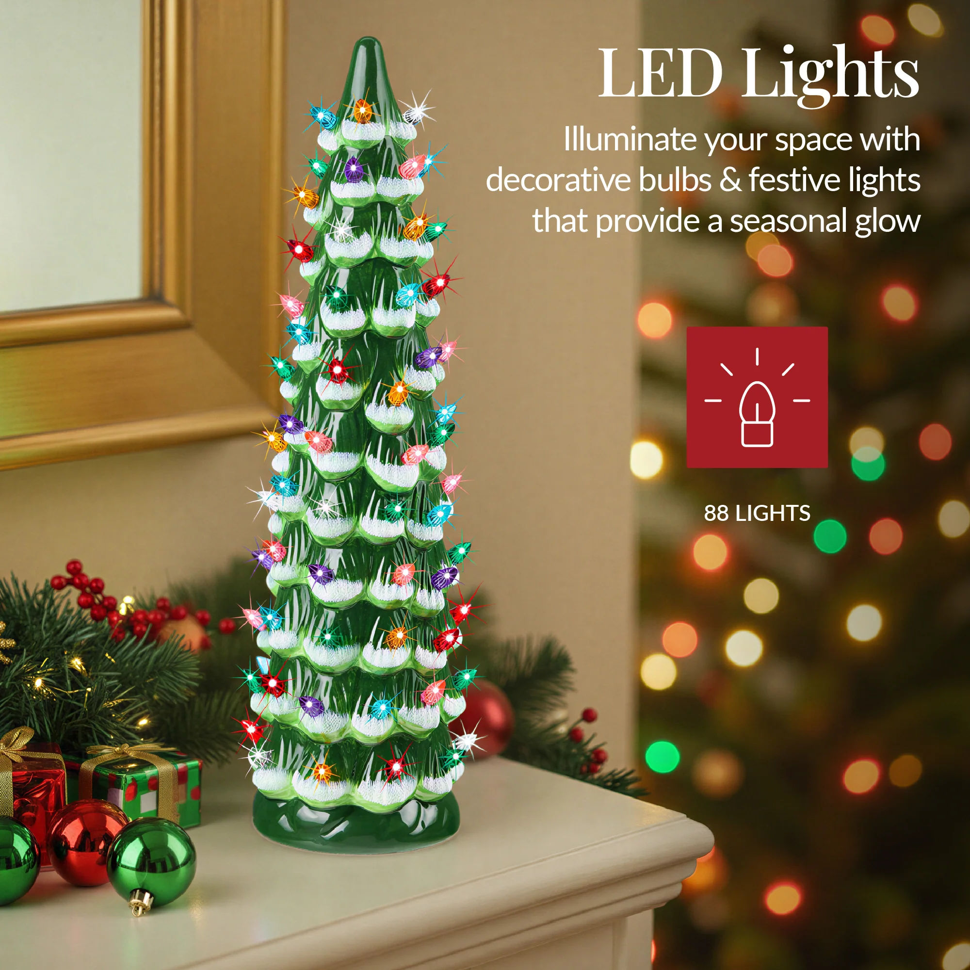 18in Ceramic Christmas Tree, Hand-Painted Holiday Decor w/ LED Lights - Image 12