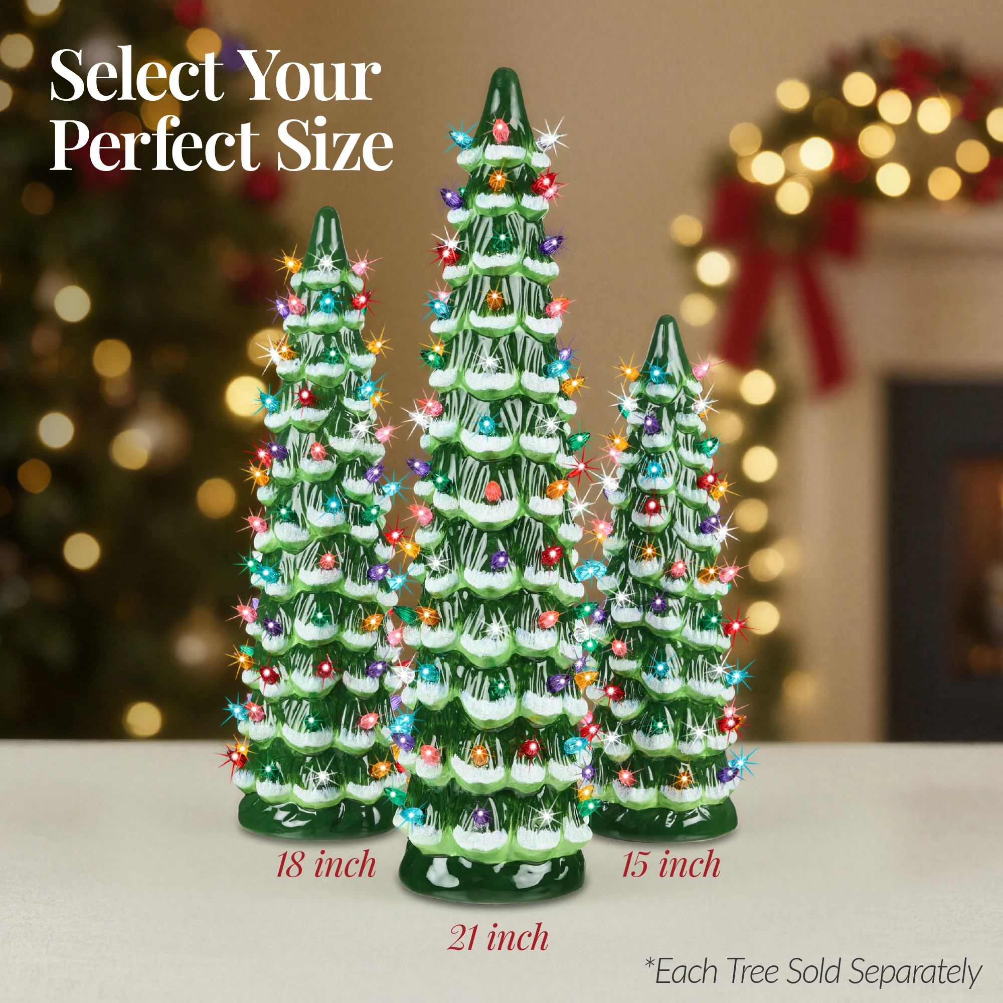 18in Ceramic Christmas Tree, Hand-Painted Holiday Decor w/ LED Lights - Image 15
