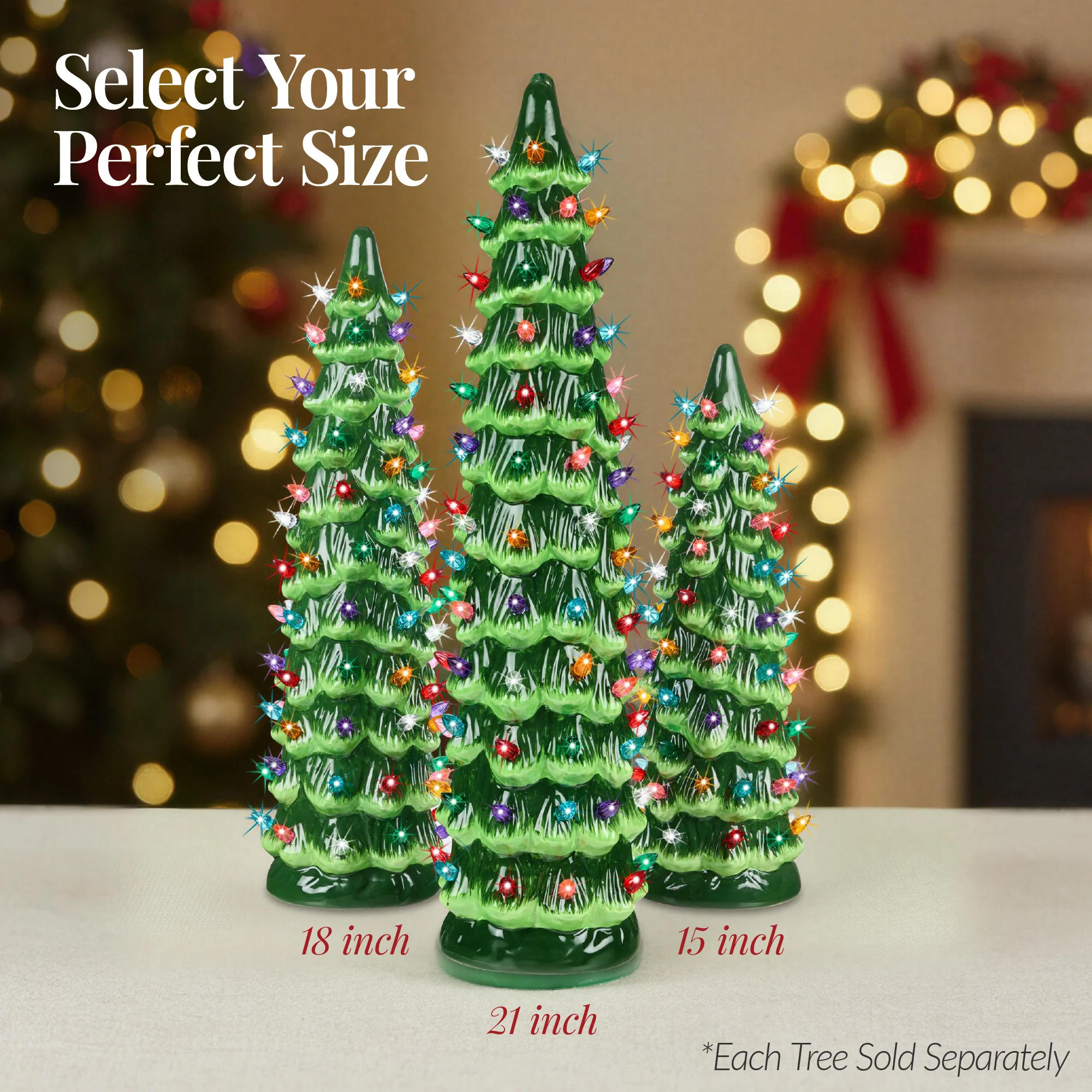18in Ceramic Christmas Tree, Hand-Painted Holiday Decor w/ LED Lights - Image 7