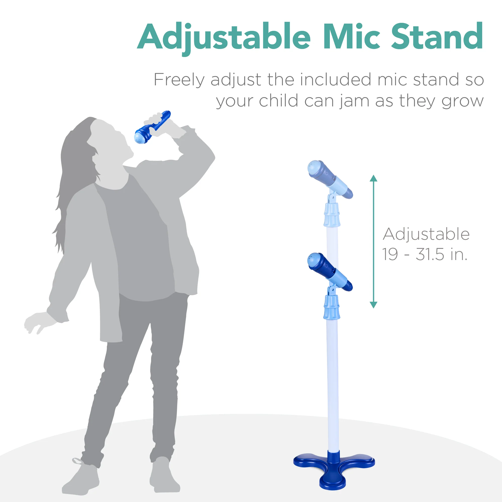 Kids Pretend Play Guitar Musical Instrument Toy w/ Microphone, Stand - 19in - Image 13