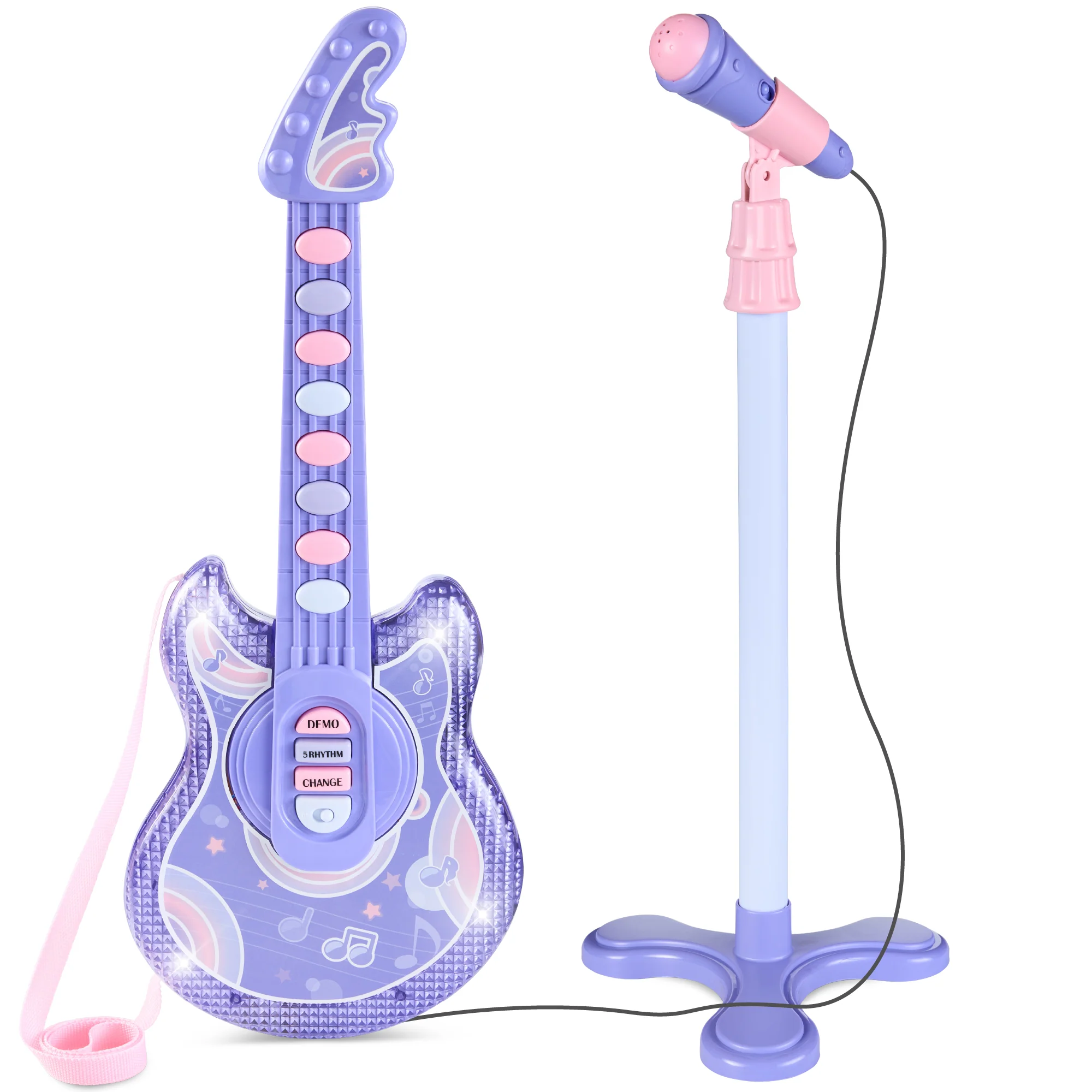 Kids Pretend Play Guitar Musical Instrument Toy w/ Microphone, Stand - 19in - Image 22