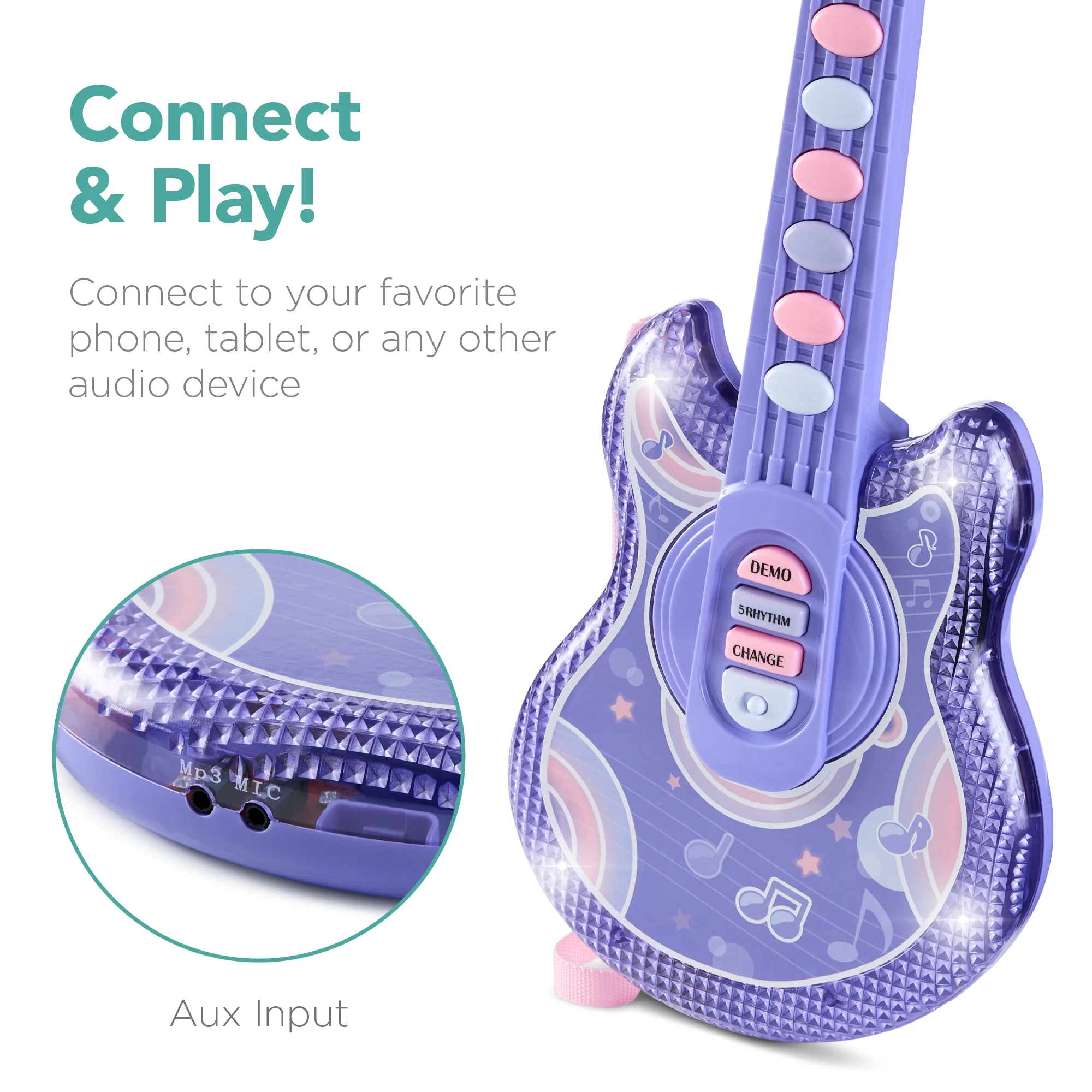 Kids Pretend Play Guitar Musical Instrument Toy w/ Microphone, Stand - 19in - Image 26