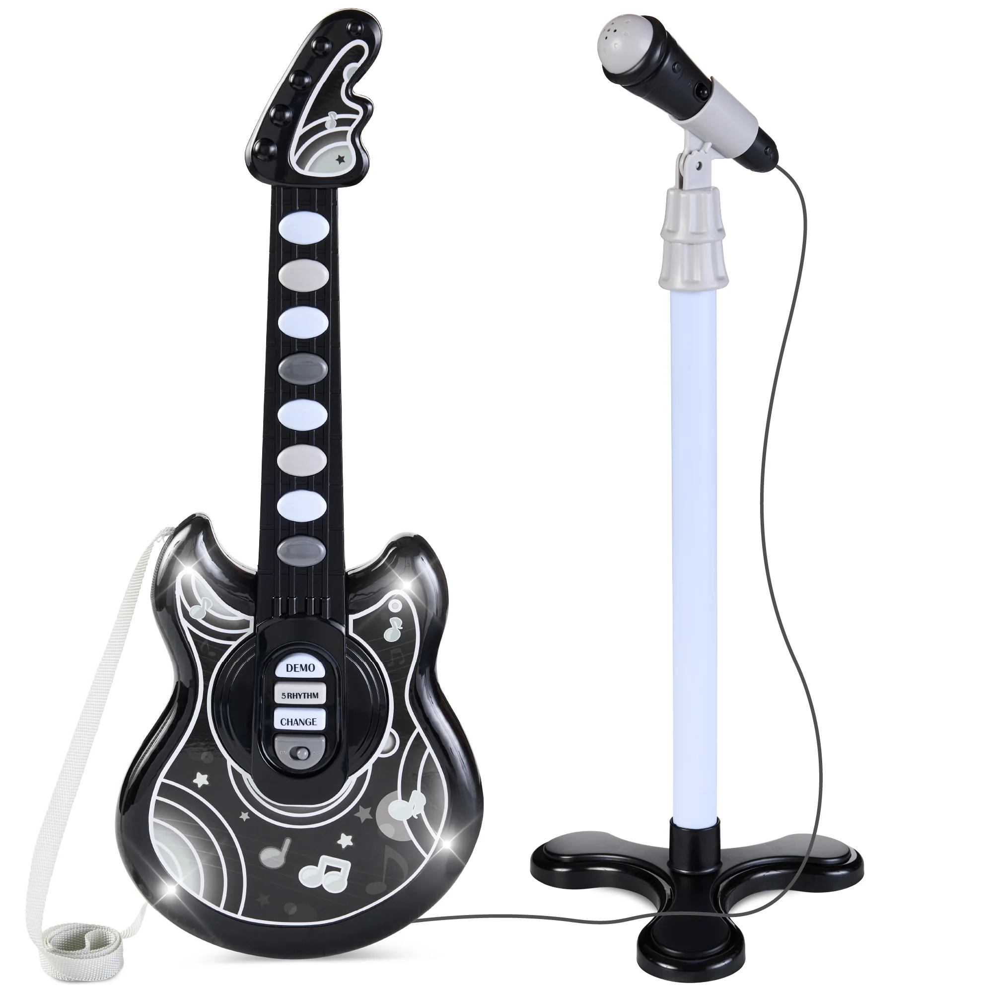 Kids Pretend Play Guitar Musical Instrument Toy w/ Microphone, Stand - 19in - Image 29
