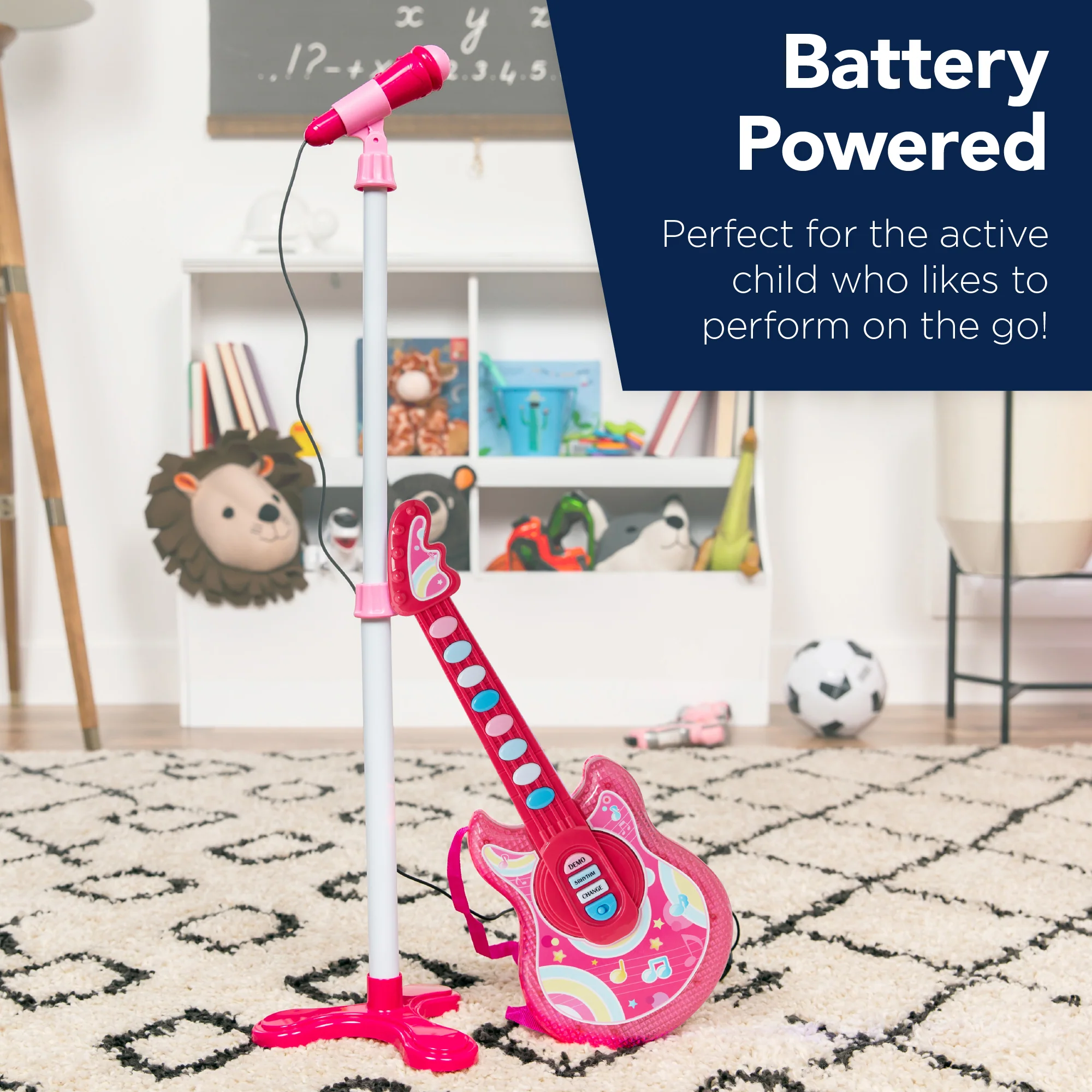 Kids Pretend Play Guitar Musical Instrument Toy w/ Microphone, Stand - 19in - Image 38