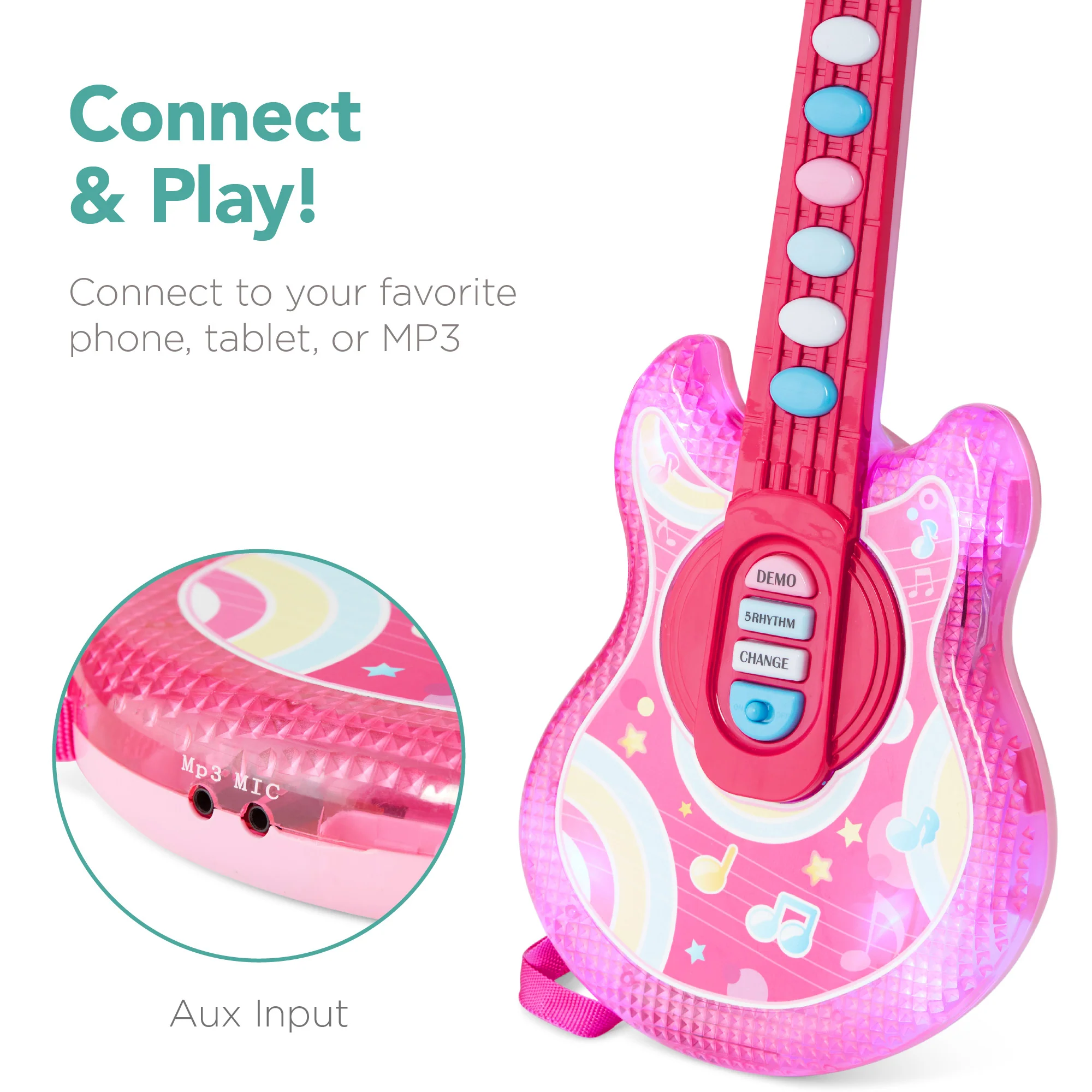 Kids Pretend Play Guitar Musical Instrument Toy w/ Microphone, Stand - 19in - Image 40