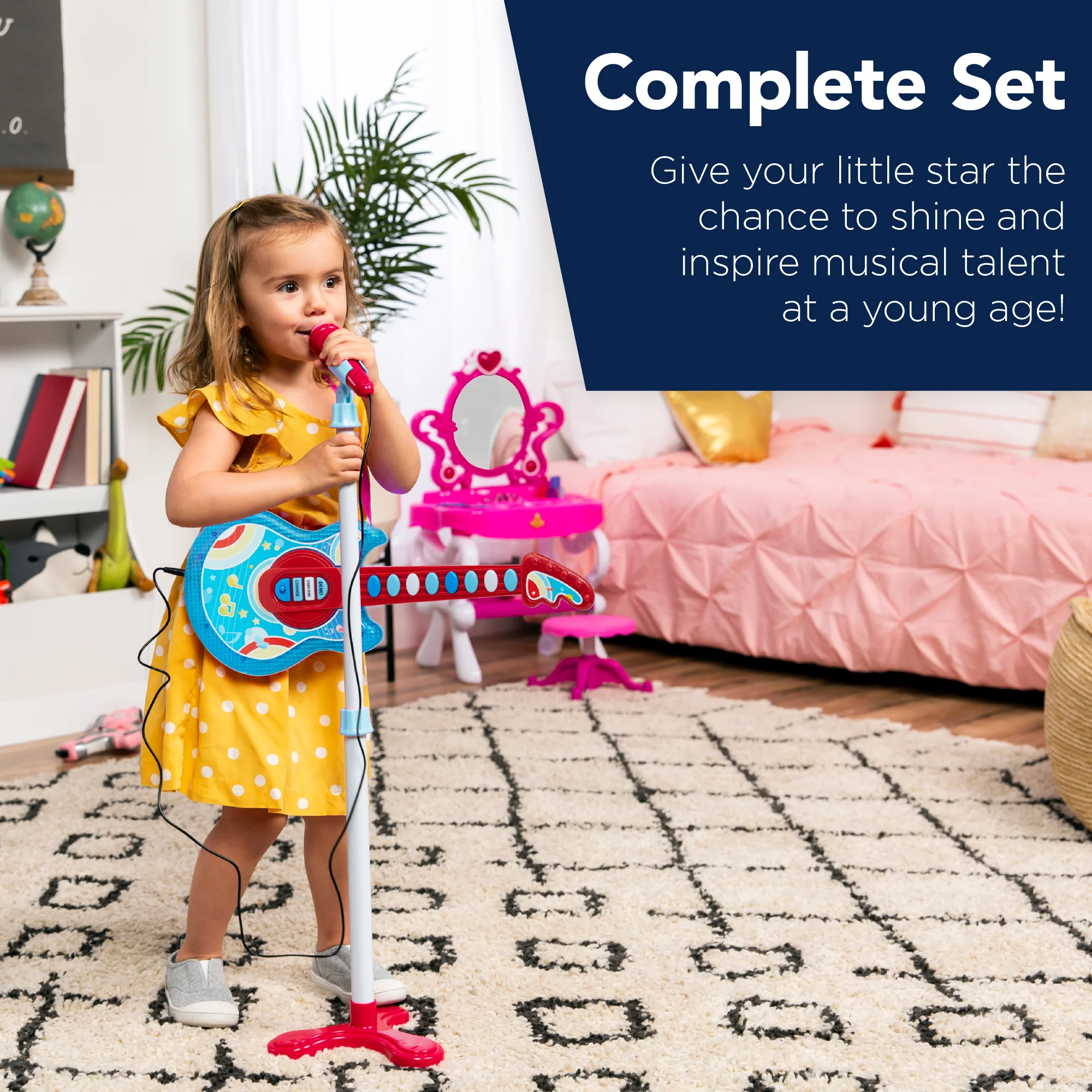 Kids Pretend Play Guitar Musical Instrument Toy w/ Microphone, Stand - 19in - Image 44