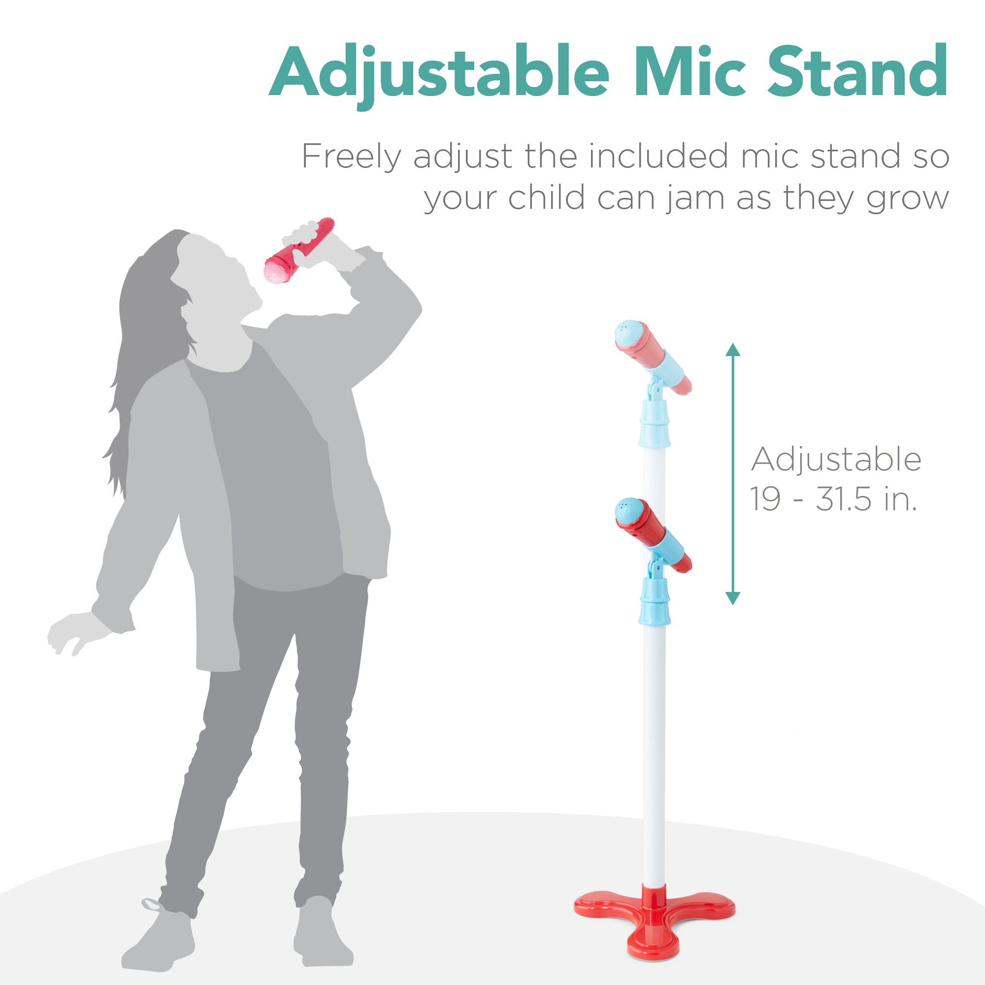 Kids Pretend Play Guitar Musical Instrument Toy w/ Microphone, Stand - 19in - Image 48