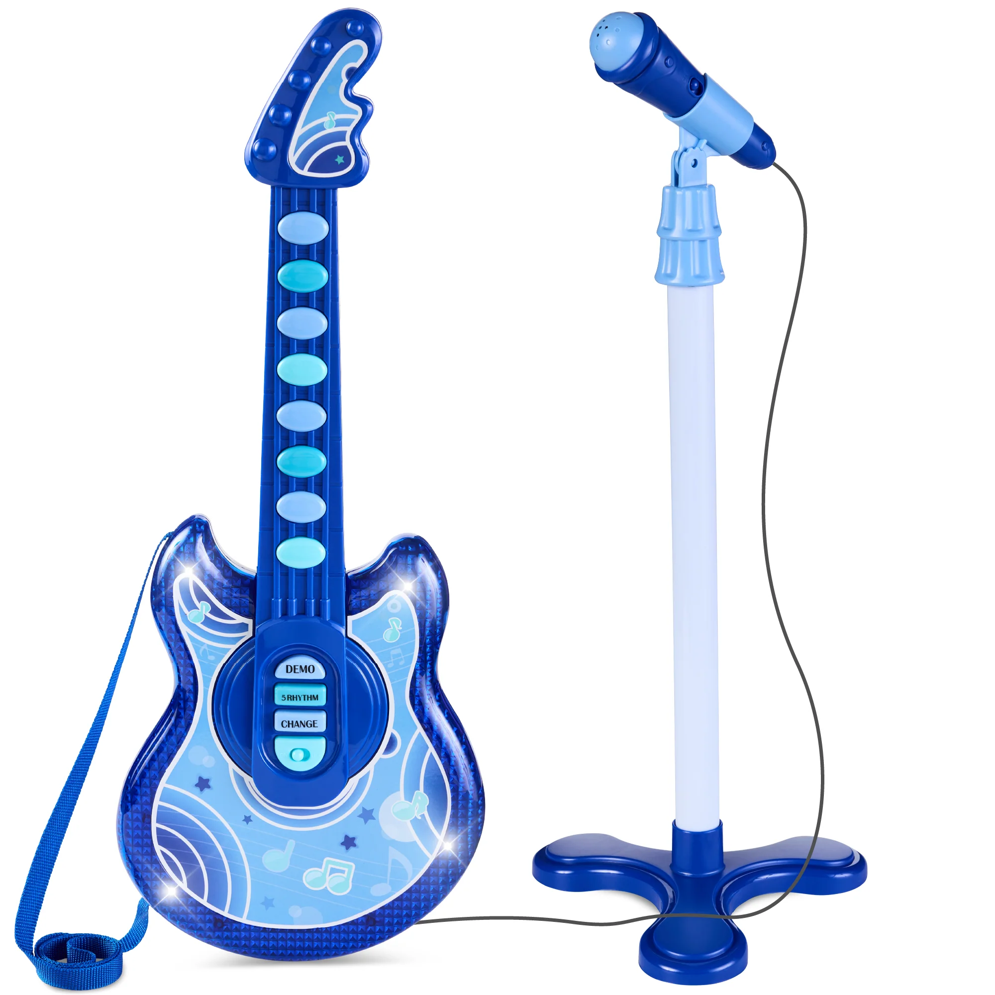 Kids Pretend Play Guitar Musical Instrument Toy w/ Microphone, Stand - 19in - Image 8