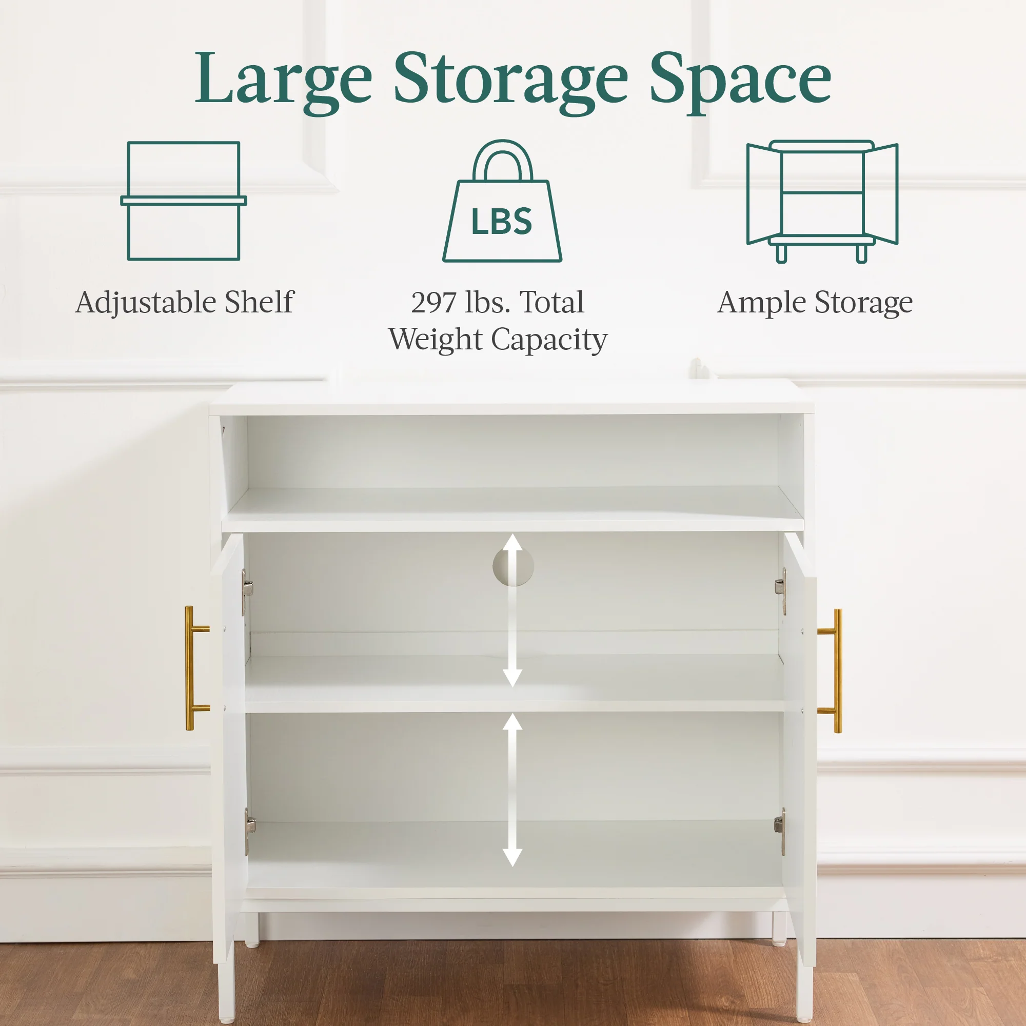 2-Door Rattan Cabinet, Buffet, w/ Cord Cutout & Storage Shelf, Natural - Image 13