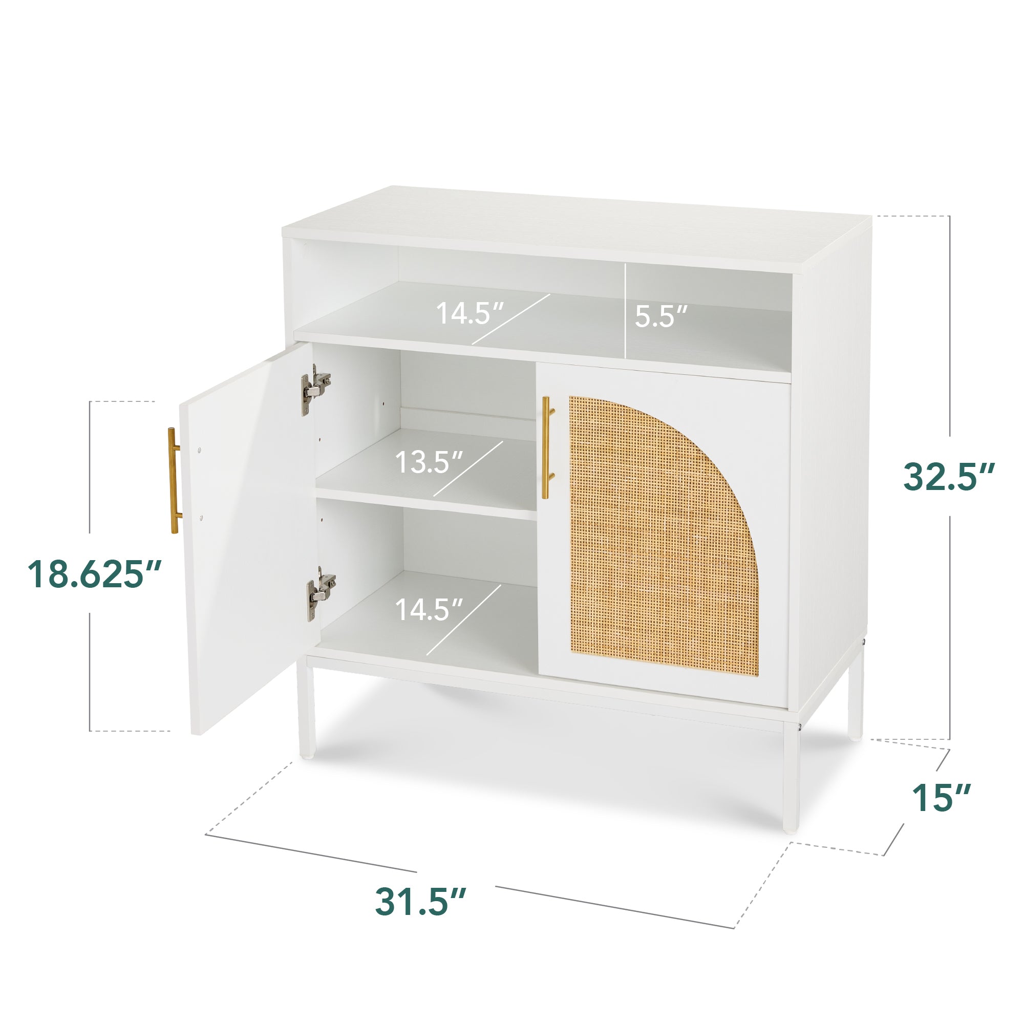 2-Door Rattan Cabinet, Buffet, w/ Cord Cutout & Storage Shelf, Natural - Image 16