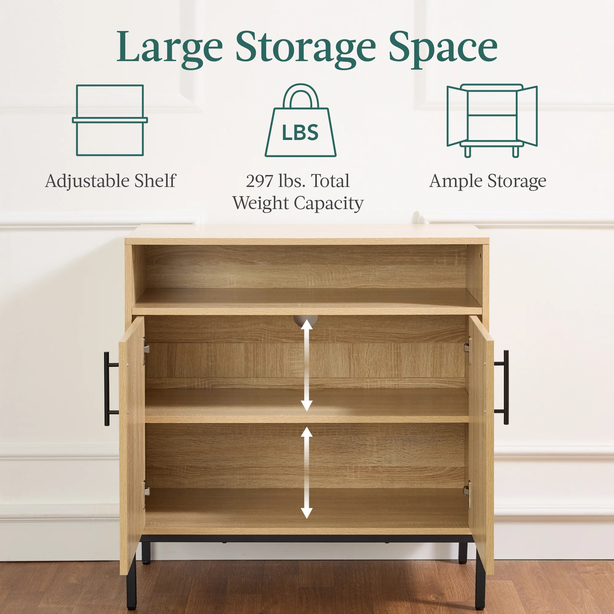 2-Door Rattan Cabinet, Buffet, w/ Cord Cutout & Storage Shelf, Natural - Image 21