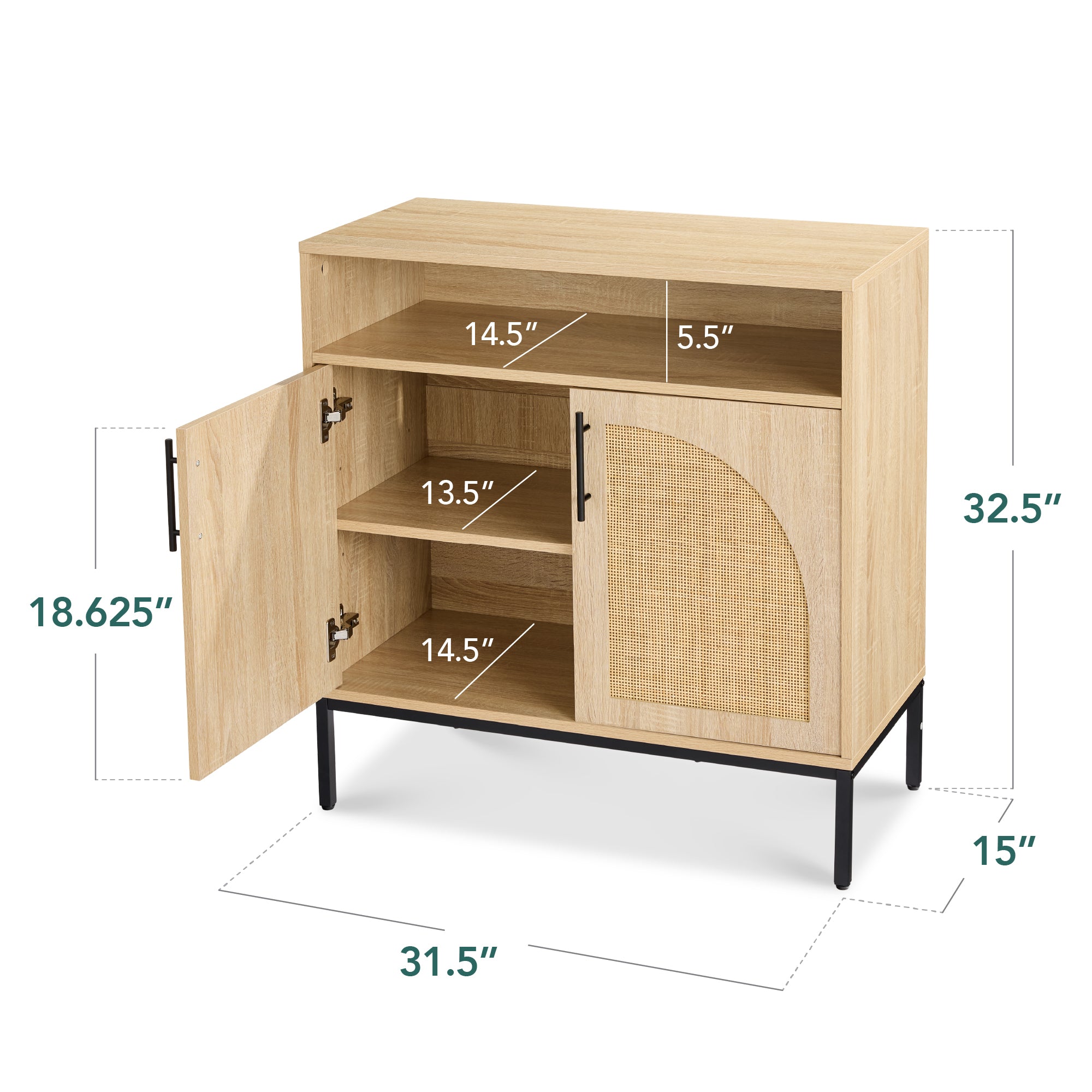 2-Door Rattan Cabinet, Buffet, w/ Cord Cutout & Storage Shelf, Natural - Image 24