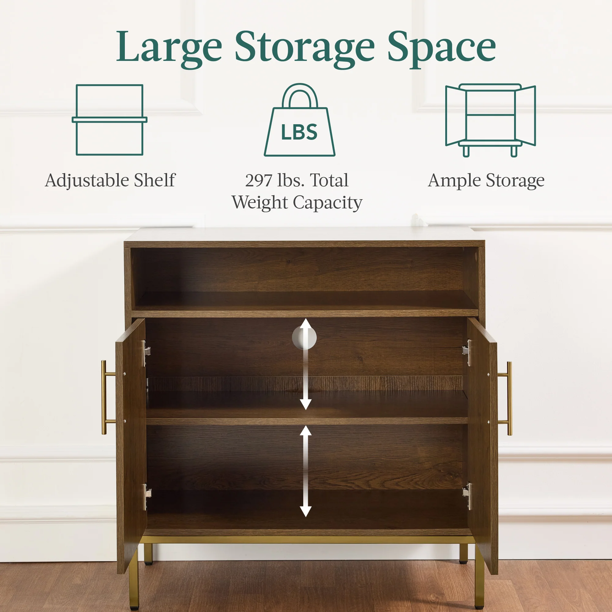 2-Door Rattan Cabinet, Buffet, w/ Cord Cutout & Storage Shelf, Natural - Image 29