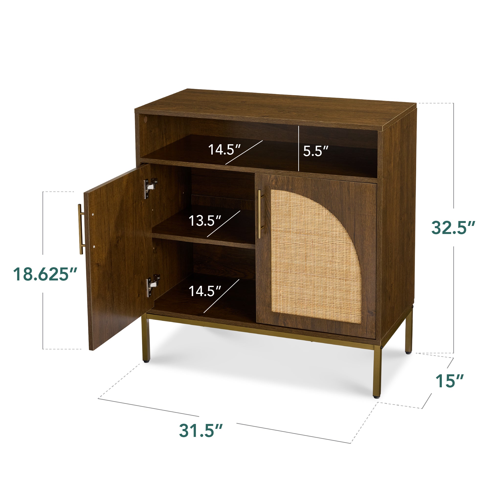 2-Door Rattan Cabinet, Buffet, w/ Cord Cutout & Storage Shelf, Natural - Image 32