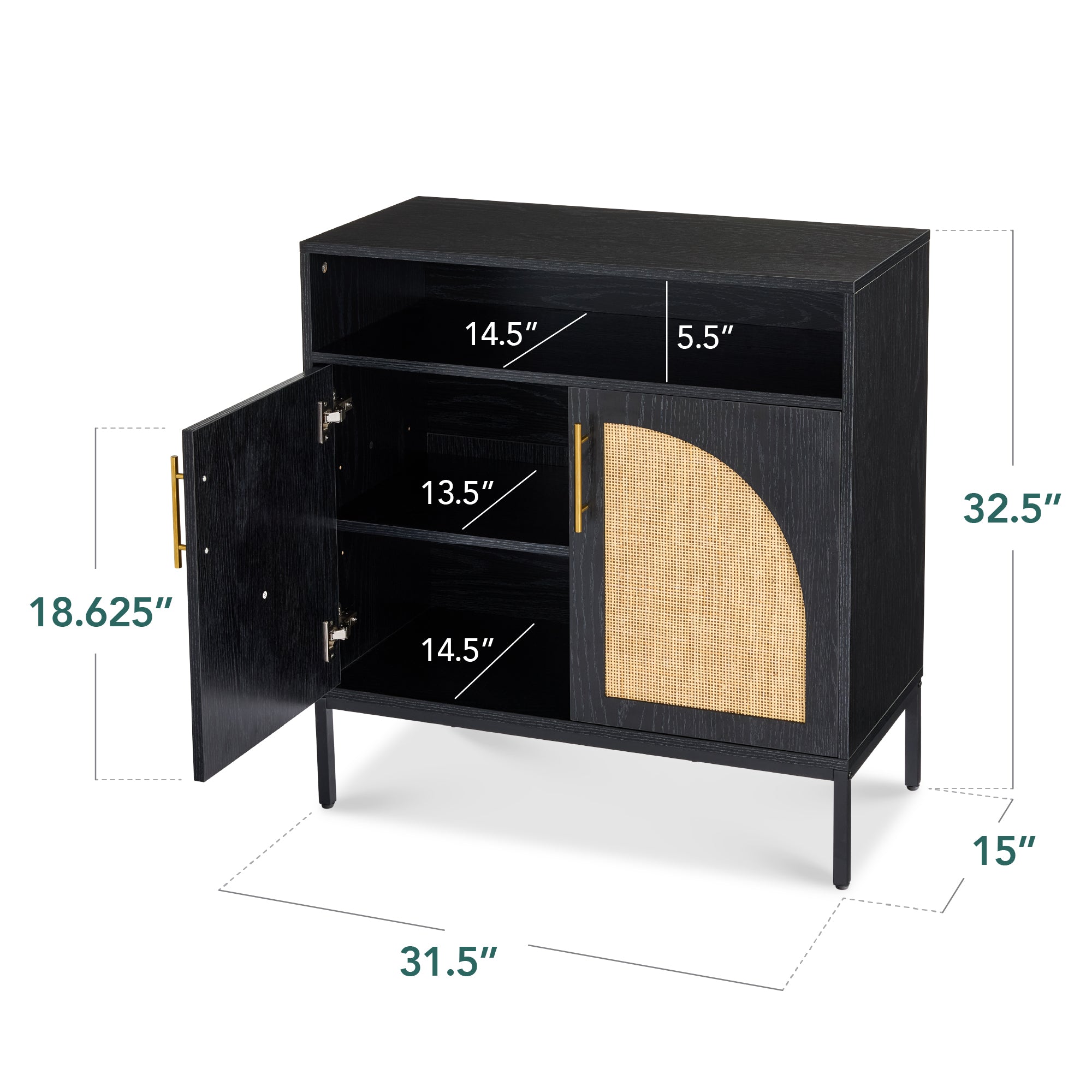 2-Door Rattan Cabinet, Buffet, w/ Cord Cutout & Storage Shelf, Natural - Image 8