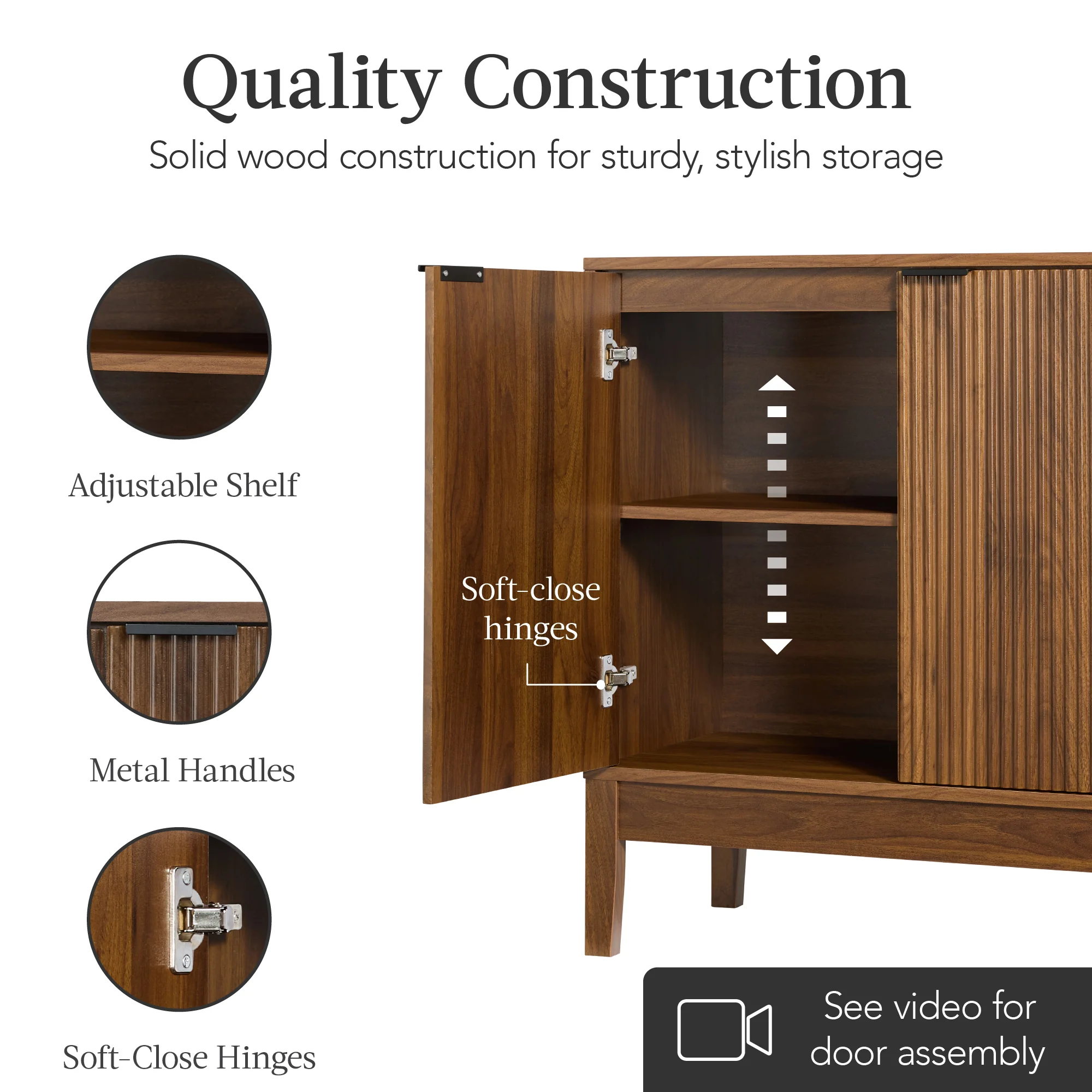 2-Door Reeded Storage Cabinet, Accent Furniture, Sideboard - Image 13