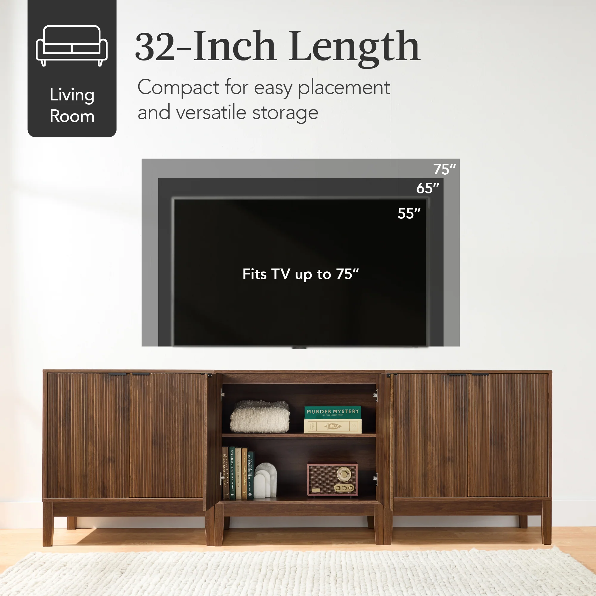 2-Door Reeded Storage Cabinet, Accent Furniture, Sideboard - Image 14