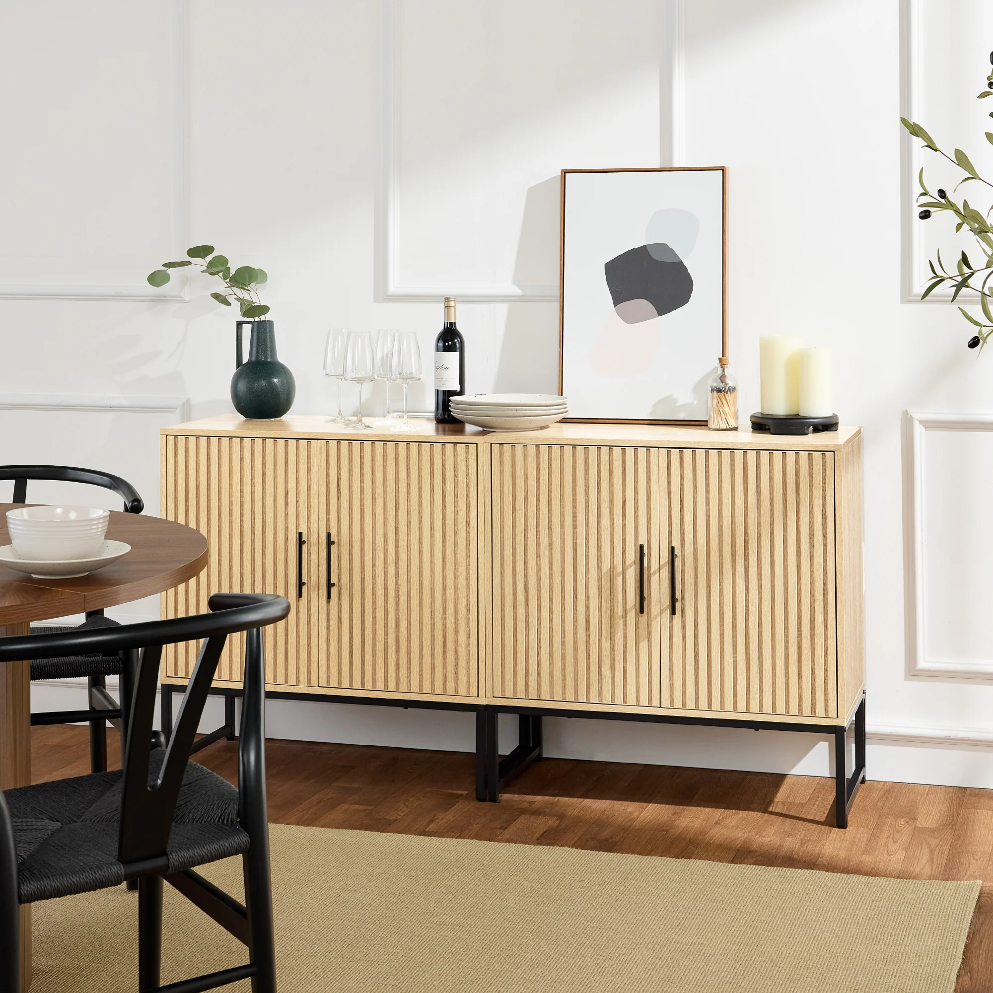 2-Door Slatted Storage Cabinet Accent Furniture w/ Foot Pads - Image 10