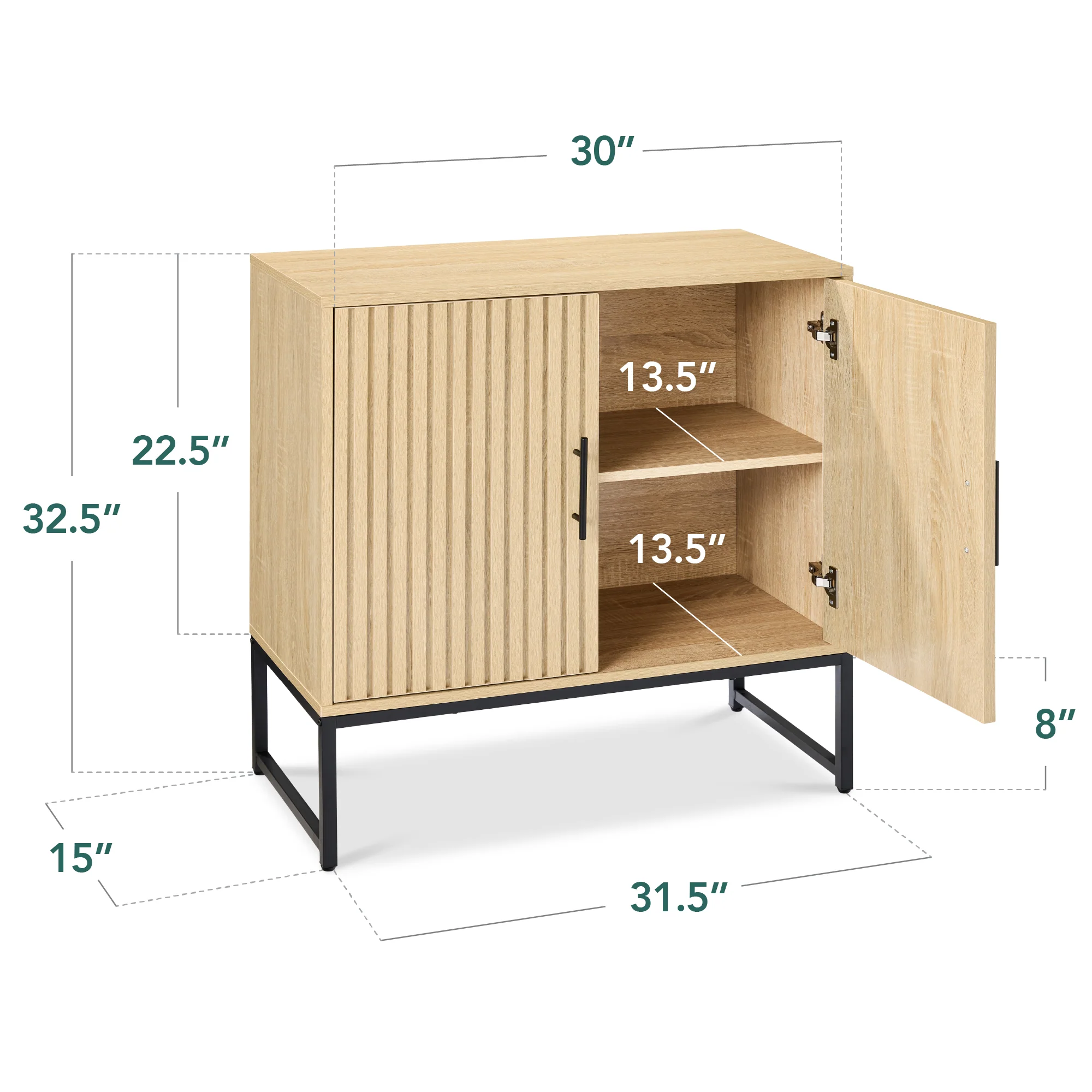 2-Door Slatted Storage Cabinet Accent Furniture w/ Foot Pads - Image 16