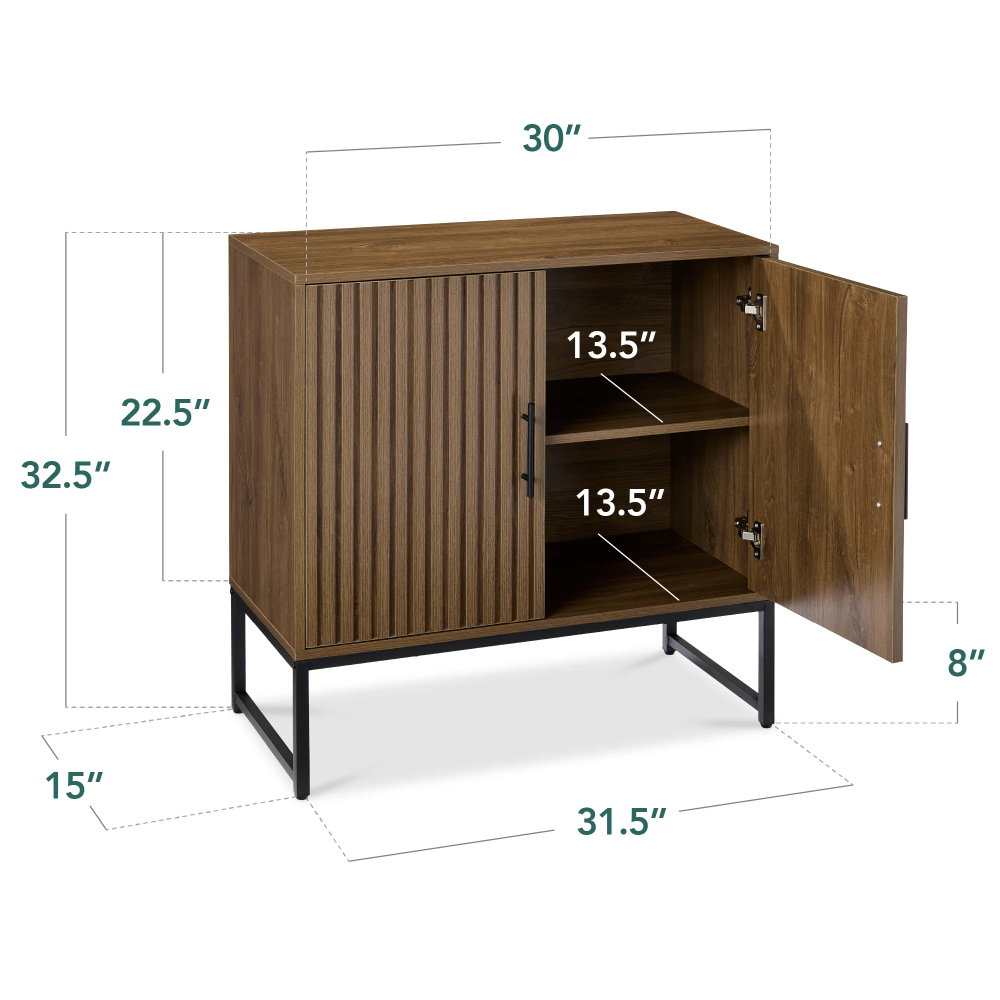 2-Door Slatted Storage Cabinet Accent Furniture w/ Foot Pads - Image 24