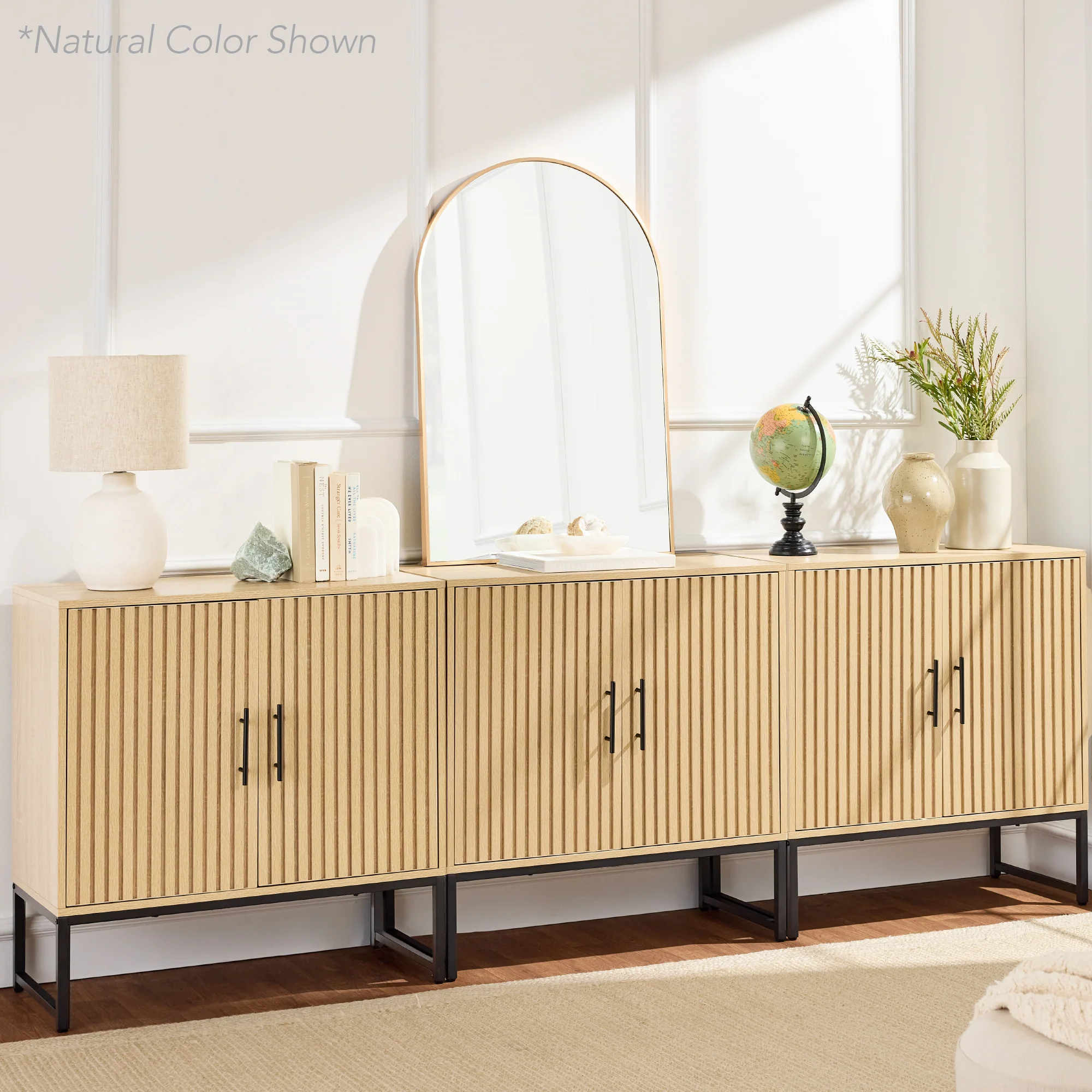 2-Door Slatted Storage Cabinet Accent Furniture w/ Foot Pads - Image 3