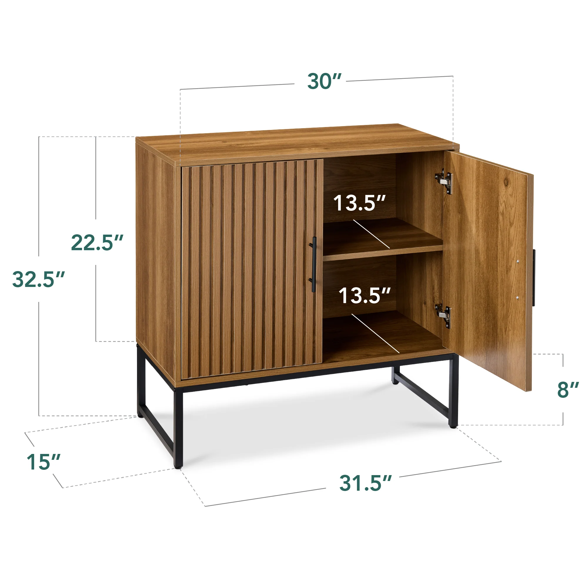 2-Door Slatted Storage Cabinet Accent Furniture w/ Foot Pads - Image 32