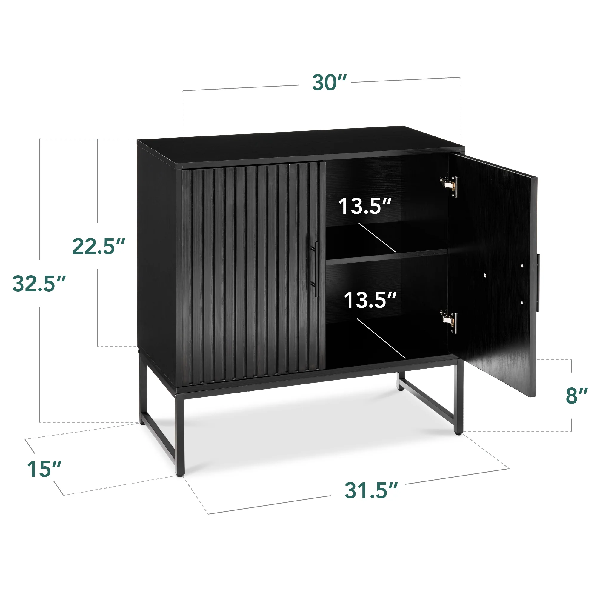 2-Door Slatted Storage Cabinet Accent Furniture w/ Foot Pads - Image 8