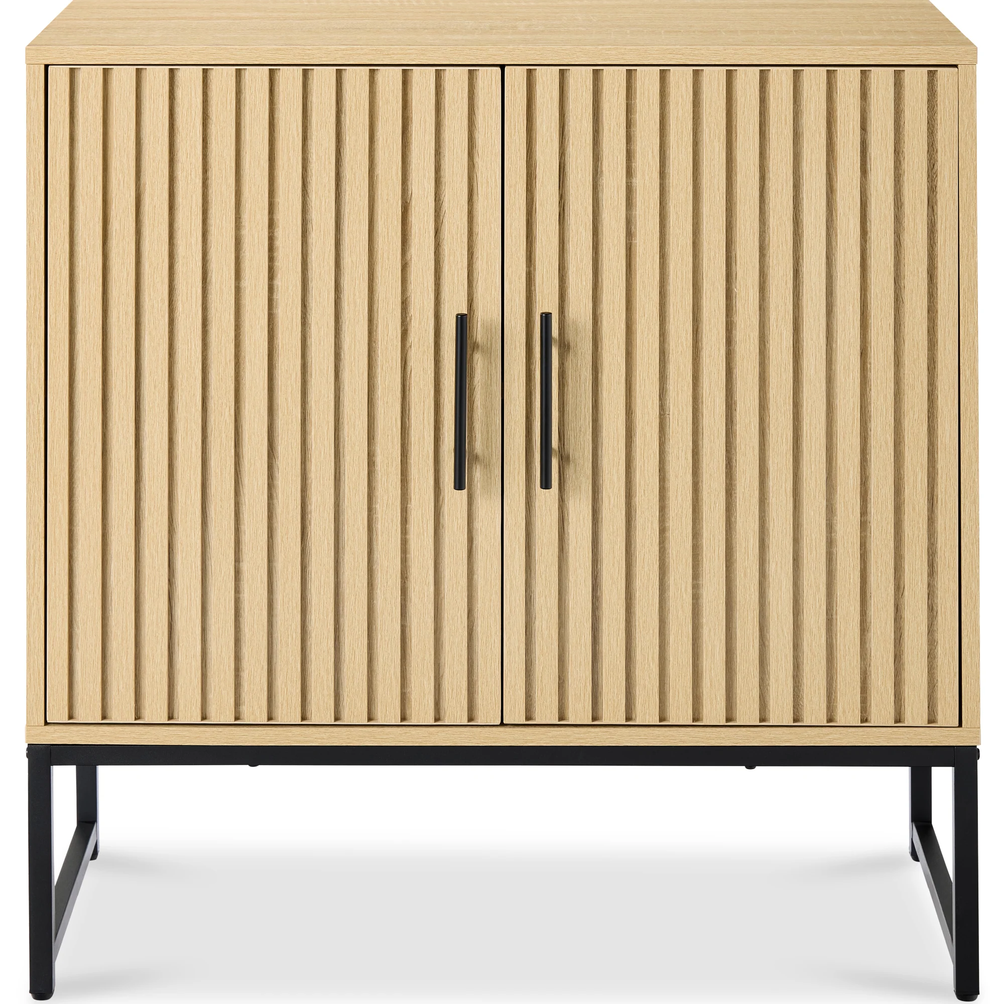 2-Door Slatted Storage Cabinet Accent Furniture w/ Foot Pads - Image 9