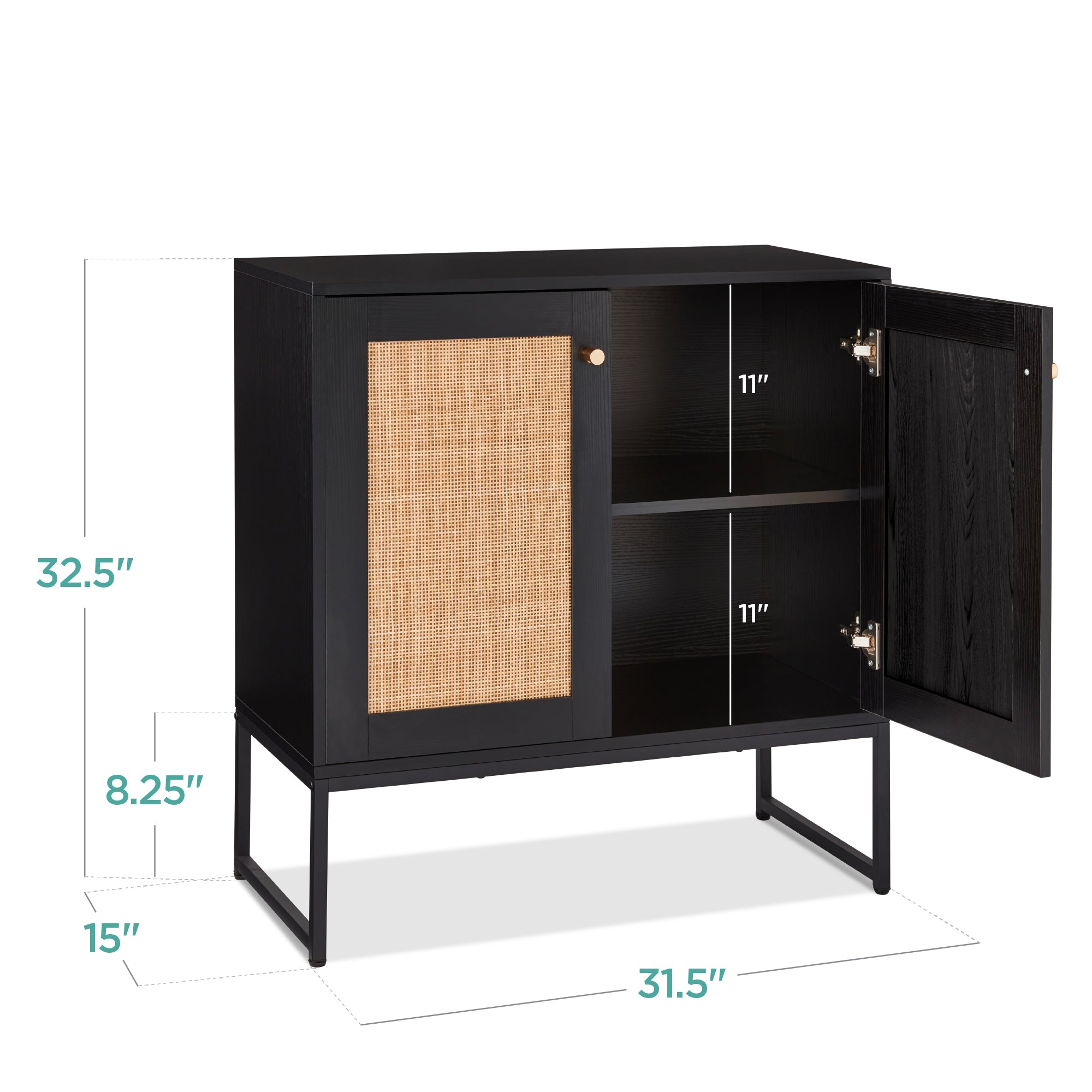 2-Door Rattan Storage Cabinet Accent Furniture for Living Room w/ Foot Pads - Image 10