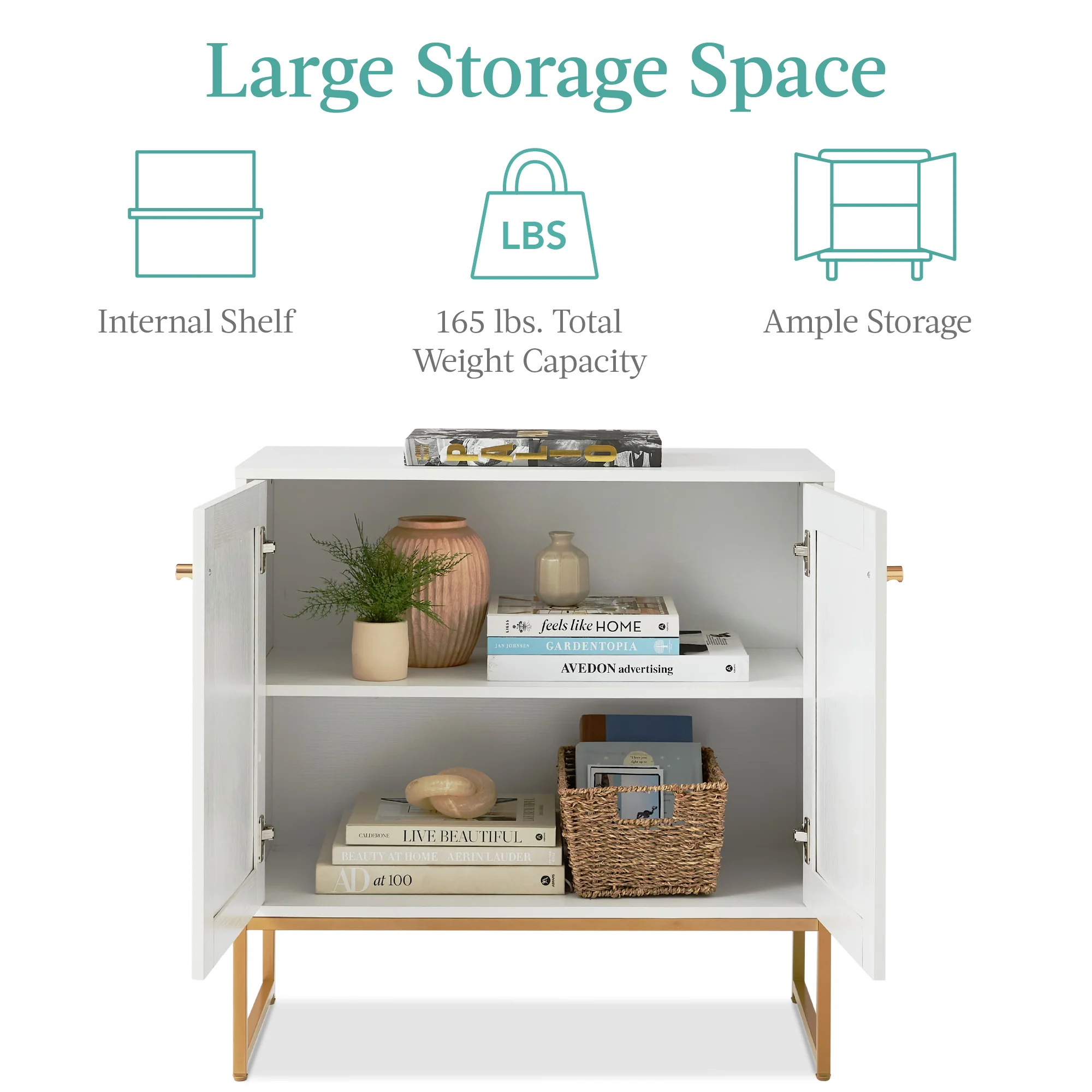 2-Door Rattan Storage Cabinet Accent Furniture for Living Room w/ Foot Pads - Image 18