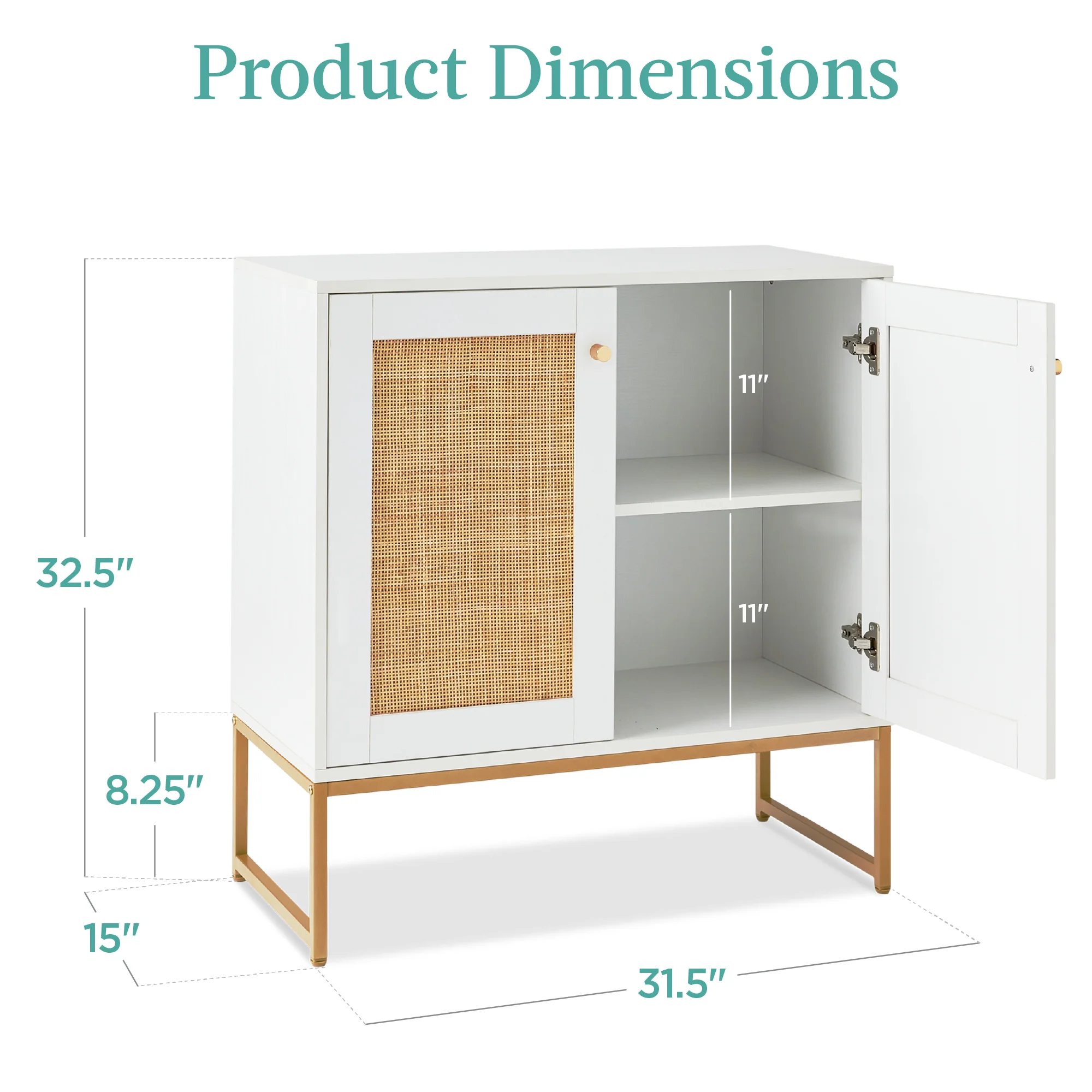 2-Door Rattan Storage Cabinet Accent Furniture for Living Room w/ Foot Pads - Image 23