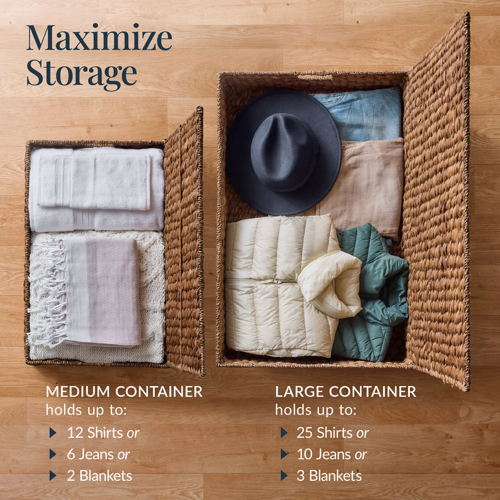 2 PC Water Hyacinth Nesting Underbed Storage Baskets - Image 12