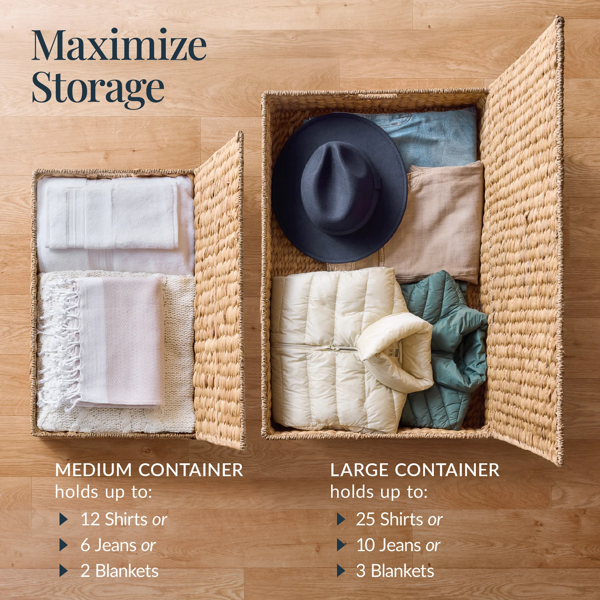 2 PC Water Hyacinth Nesting Underbed Storage Baskets - Image 4