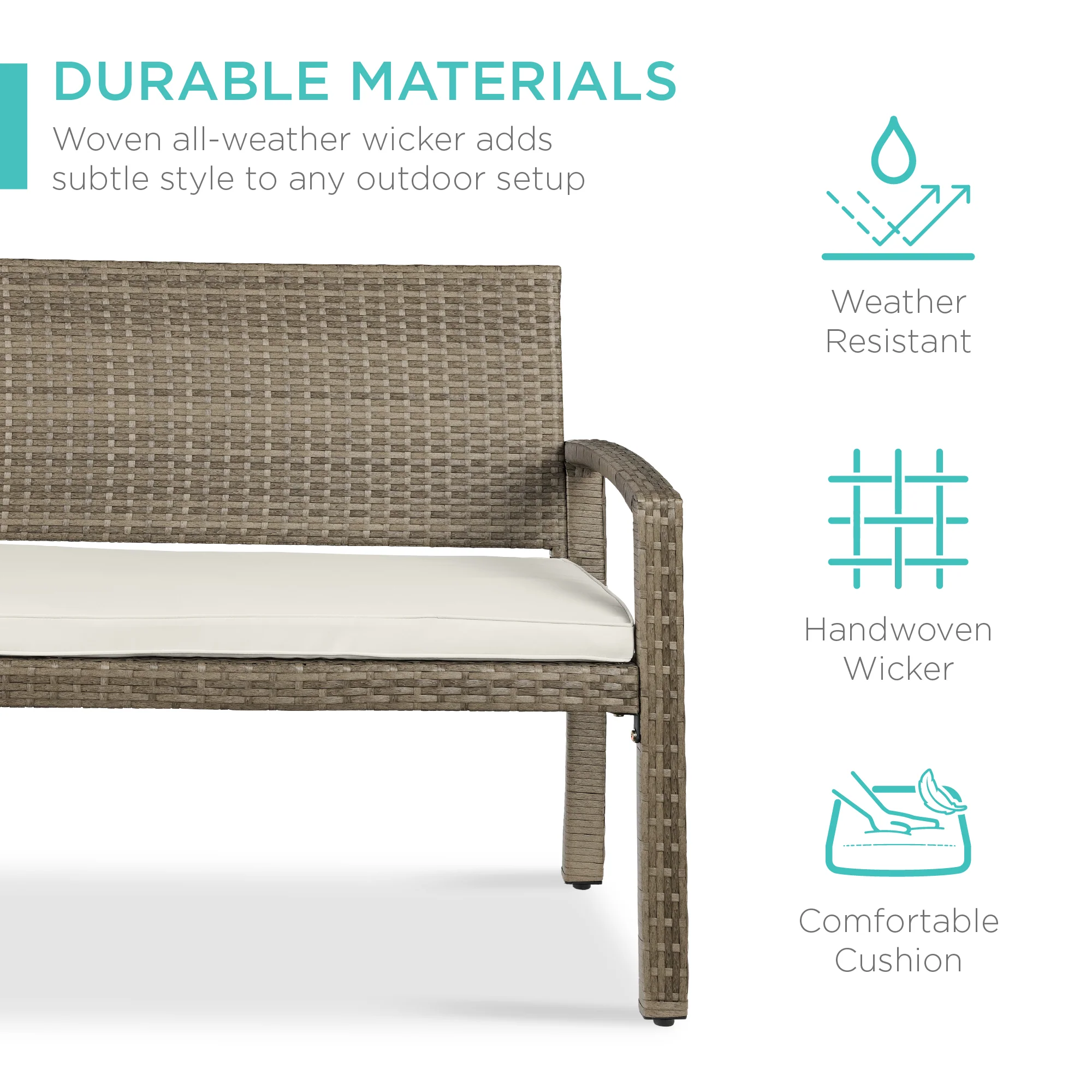2-Person Wicker Porch Bench for Outdoor, Garden w/ 700lb Capacity - 47in - Image 12