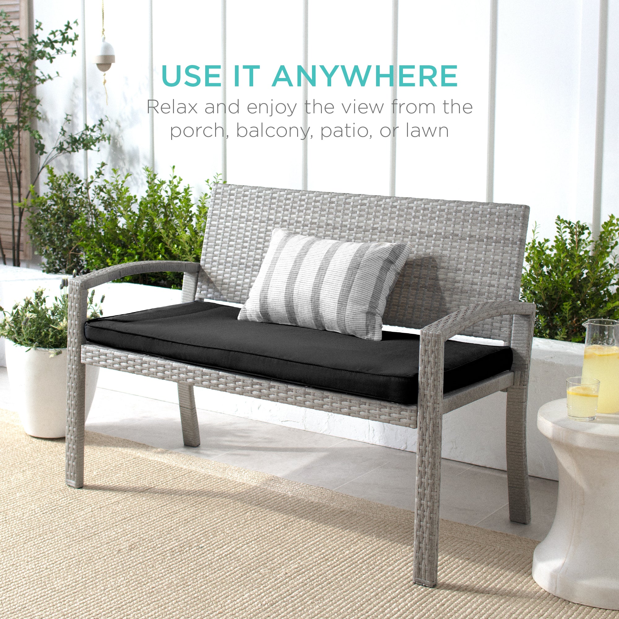 2-Person Wicker Porch Bench for Outdoor, Garden w/ 700lb Capacity - 47in - Image 27
